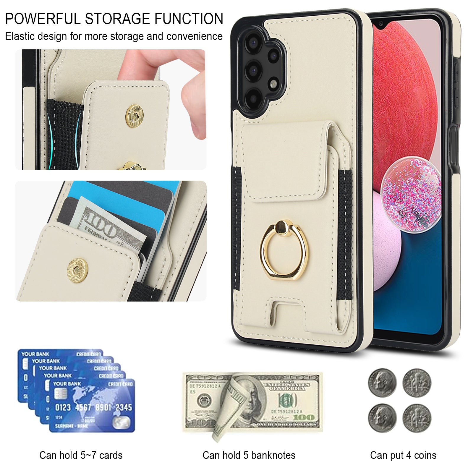For Samsung Galaxy A13 5G / 4G Case Leather+TPU Phone Cover with Rotary Kickstand Card Holder