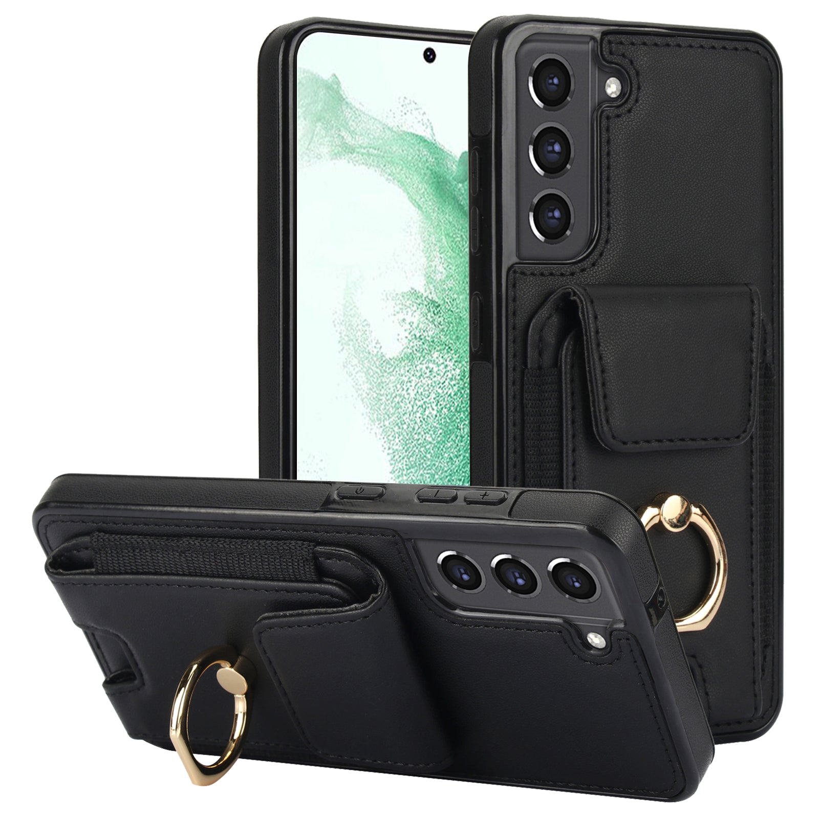 For Samsung Galaxy S22+ 5G Case PU Leather Coated TPU Phone Cover with Card Holder