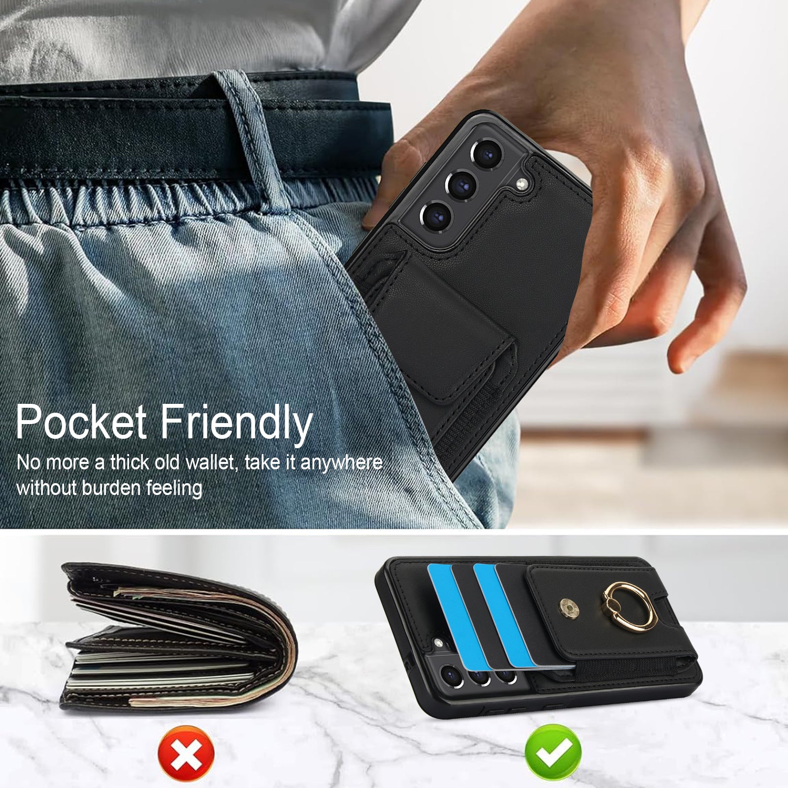 For Samsung Galaxy S22+ 5G Case PU Leather Coated TPU Phone Cover with Card Holder