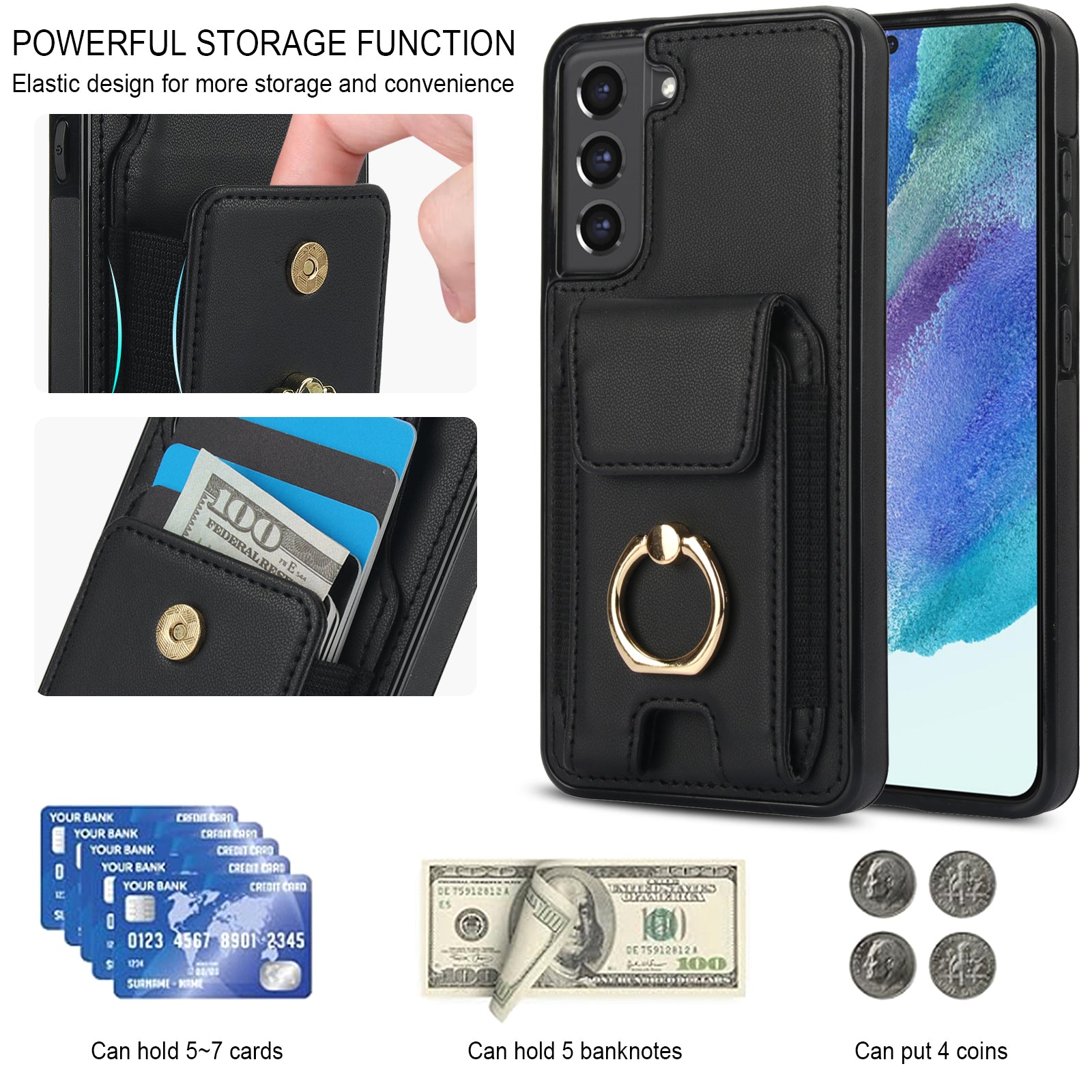 For Samsung Galaxy S22+ 5G Case PU Leather Coated TPU Phone Cover with Card Holder