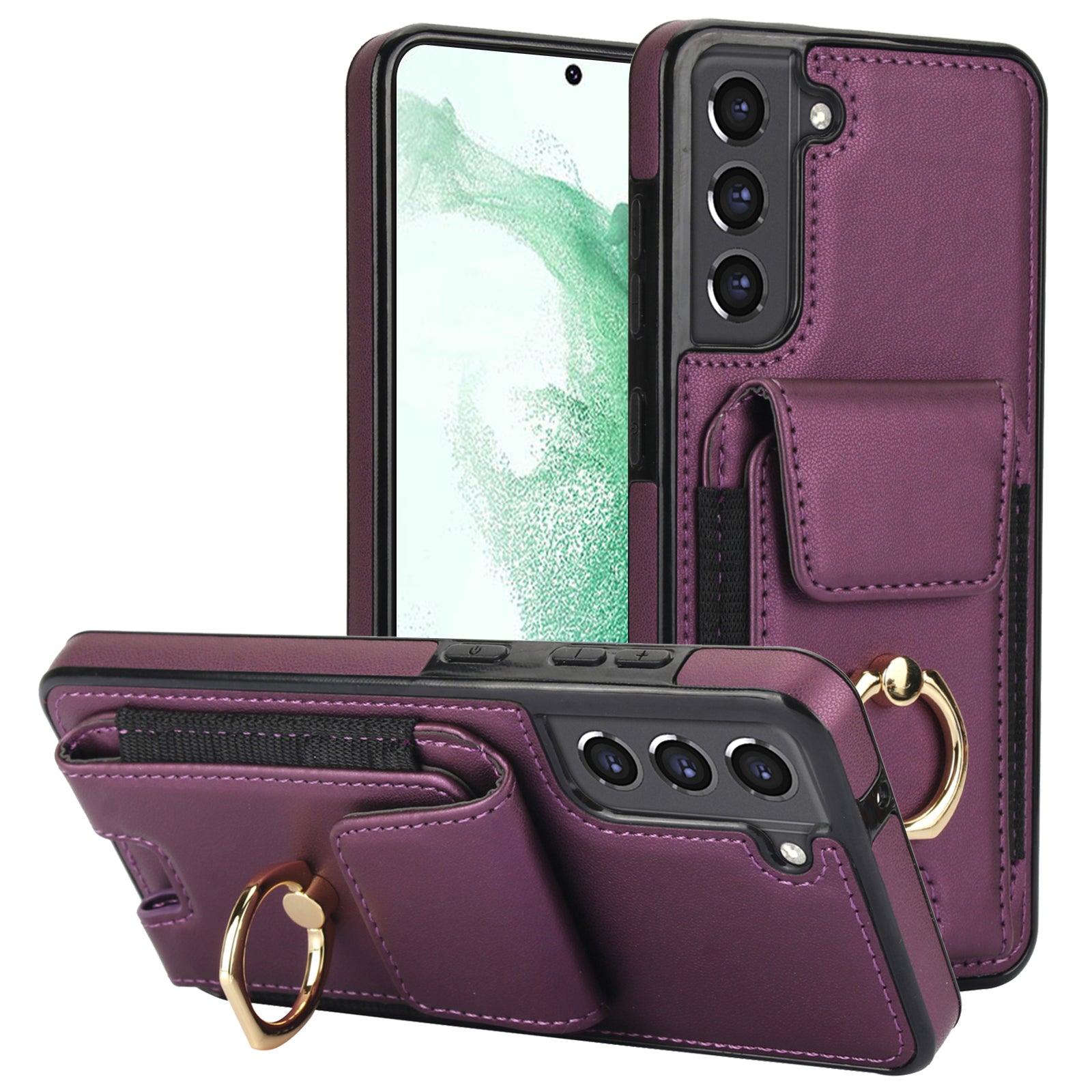 For Samsung Galaxy S22+ 5G Case PU Leather Coated TPU Phone Cover with Card Holder