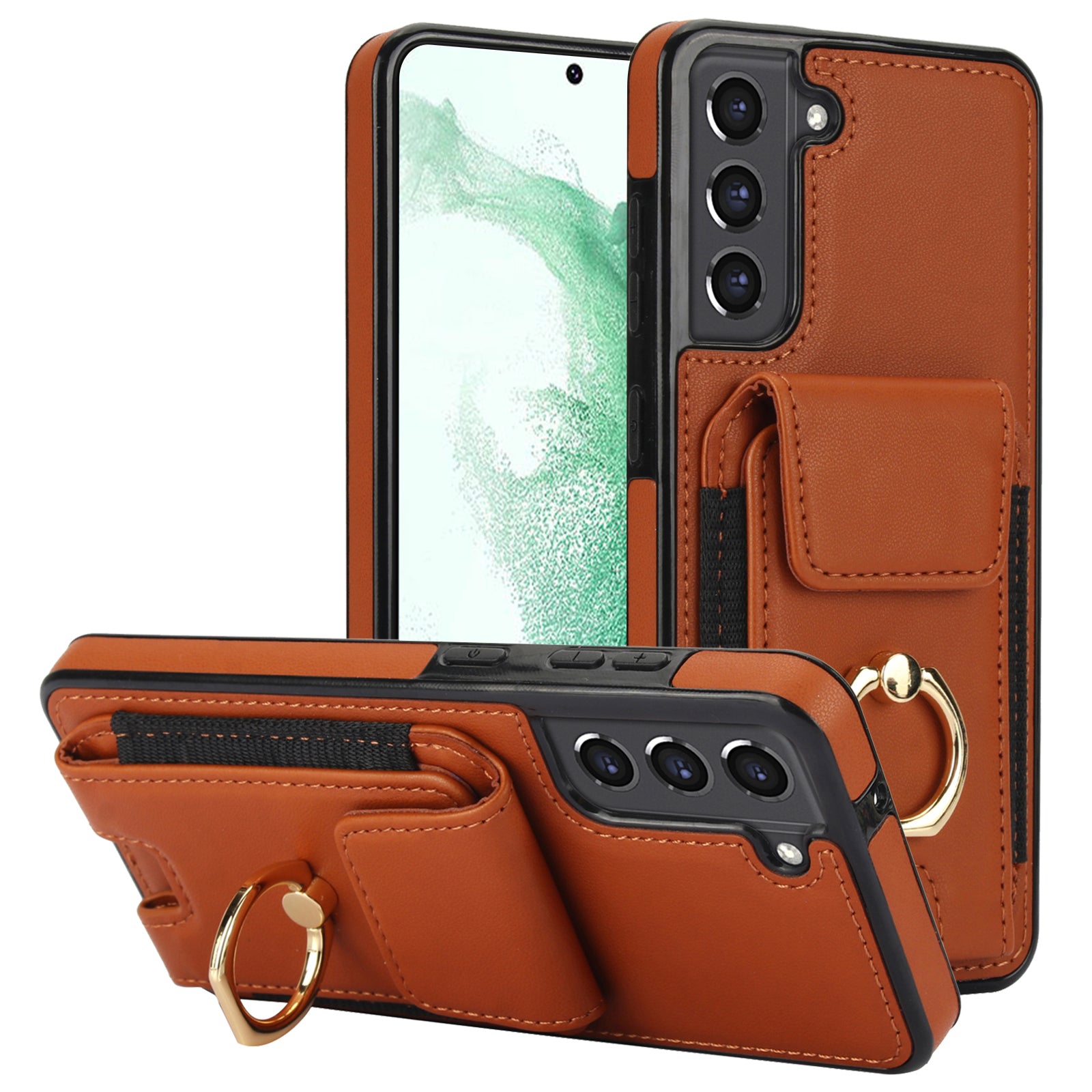 For Samsung Galaxy S22+ 5G Case PU Leather Coated TPU Phone Cover with Card Holder