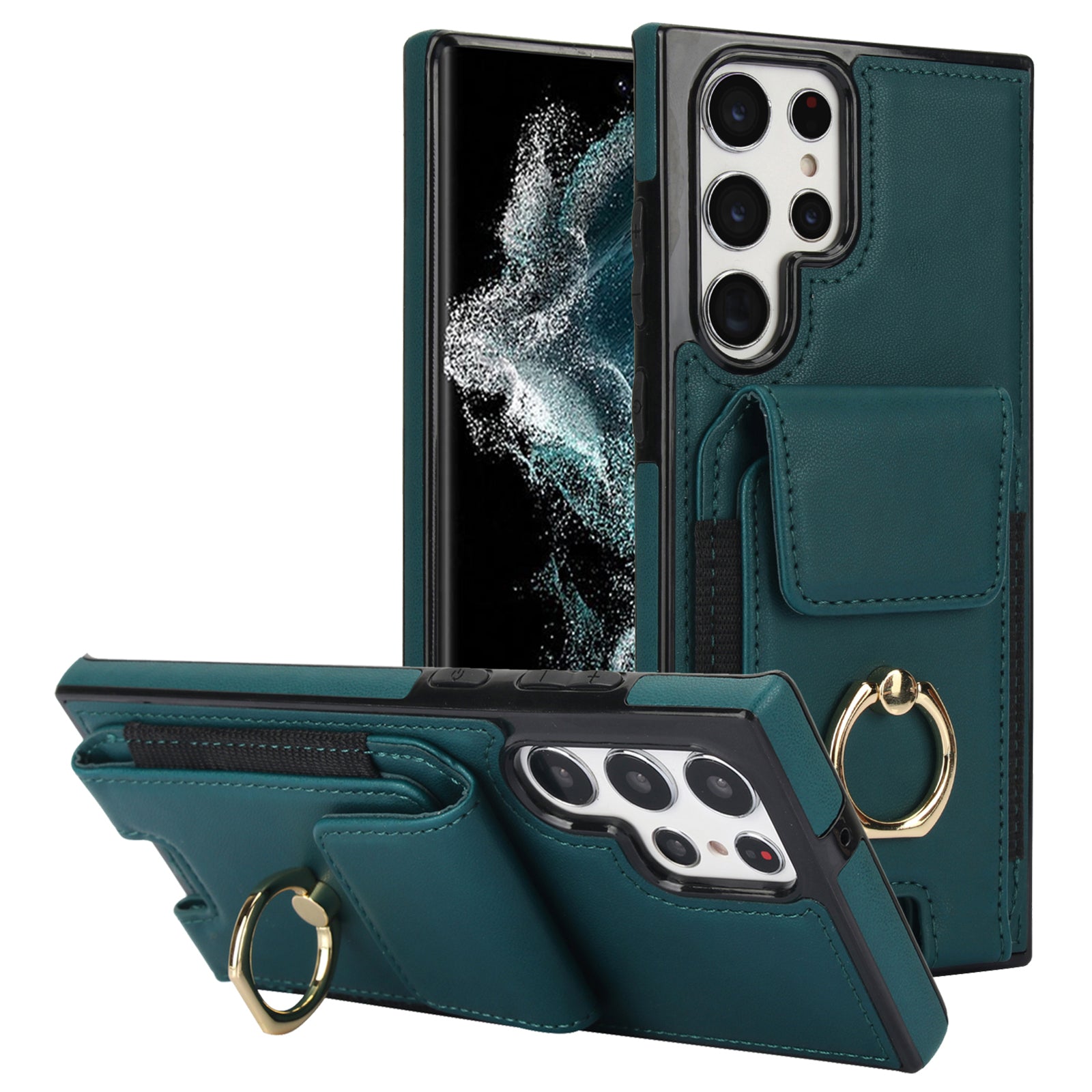 For Samsung Galaxy S22 Ultra 5G Case Card Holder Leather Coated TPU Kickstand Cover
