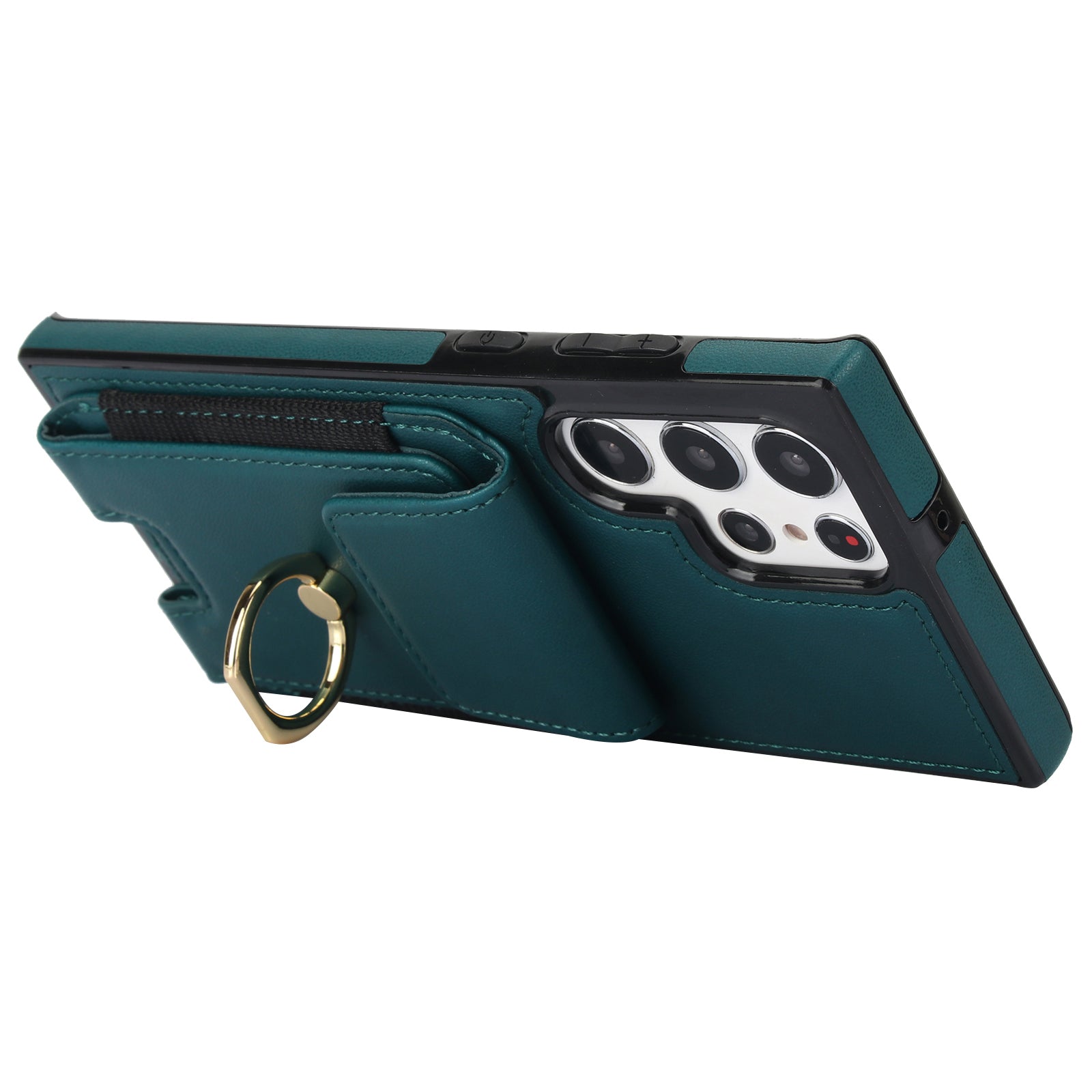 For Samsung Galaxy S22 Ultra 5G Case Card Holder Leather Coated TPU Kickstand Cover