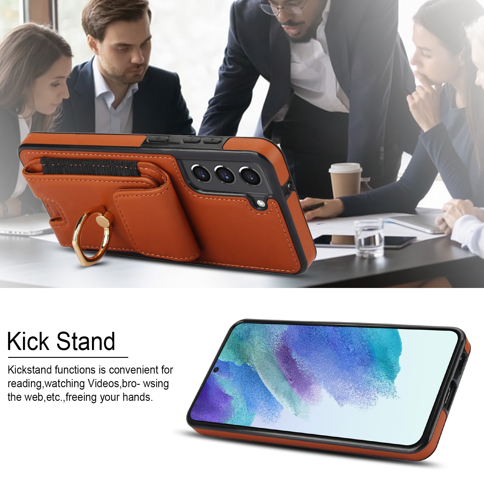For Samsung Galaxy S23 Kickstand Case PU+TPU Phone Cover with Card Holder