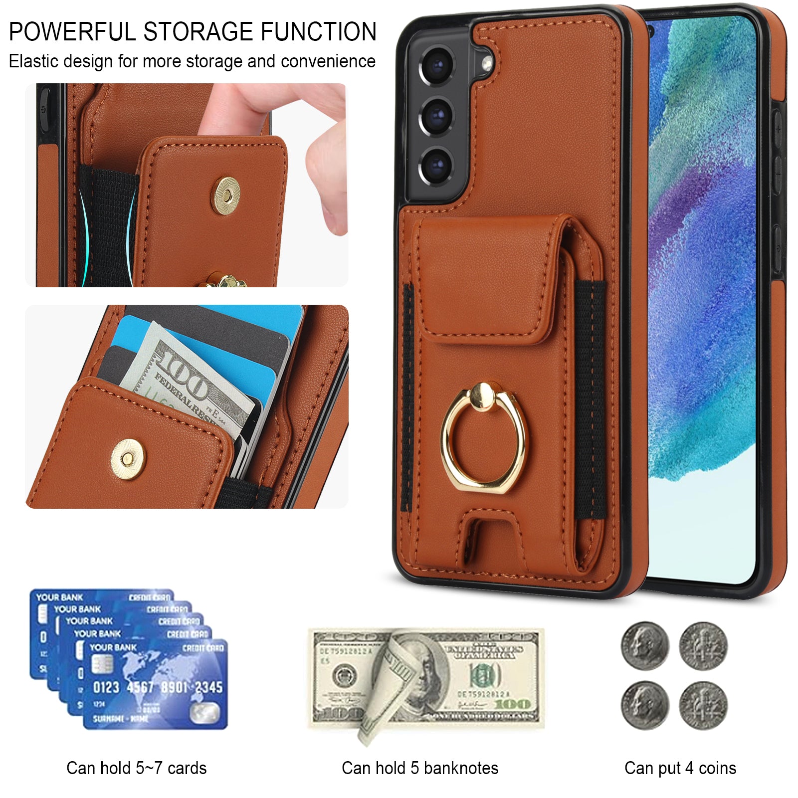 For Samsung Galaxy S23 Kickstand Case PU+TPU Phone Cover with Card Holder