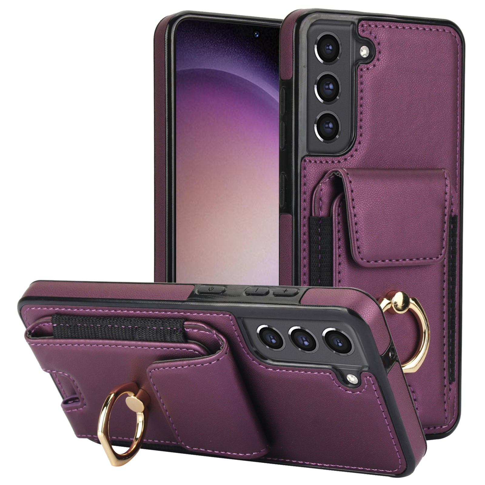 For Samsung Galaxy S23 Kickstand Case PU+TPU Phone Cover with Card Holder