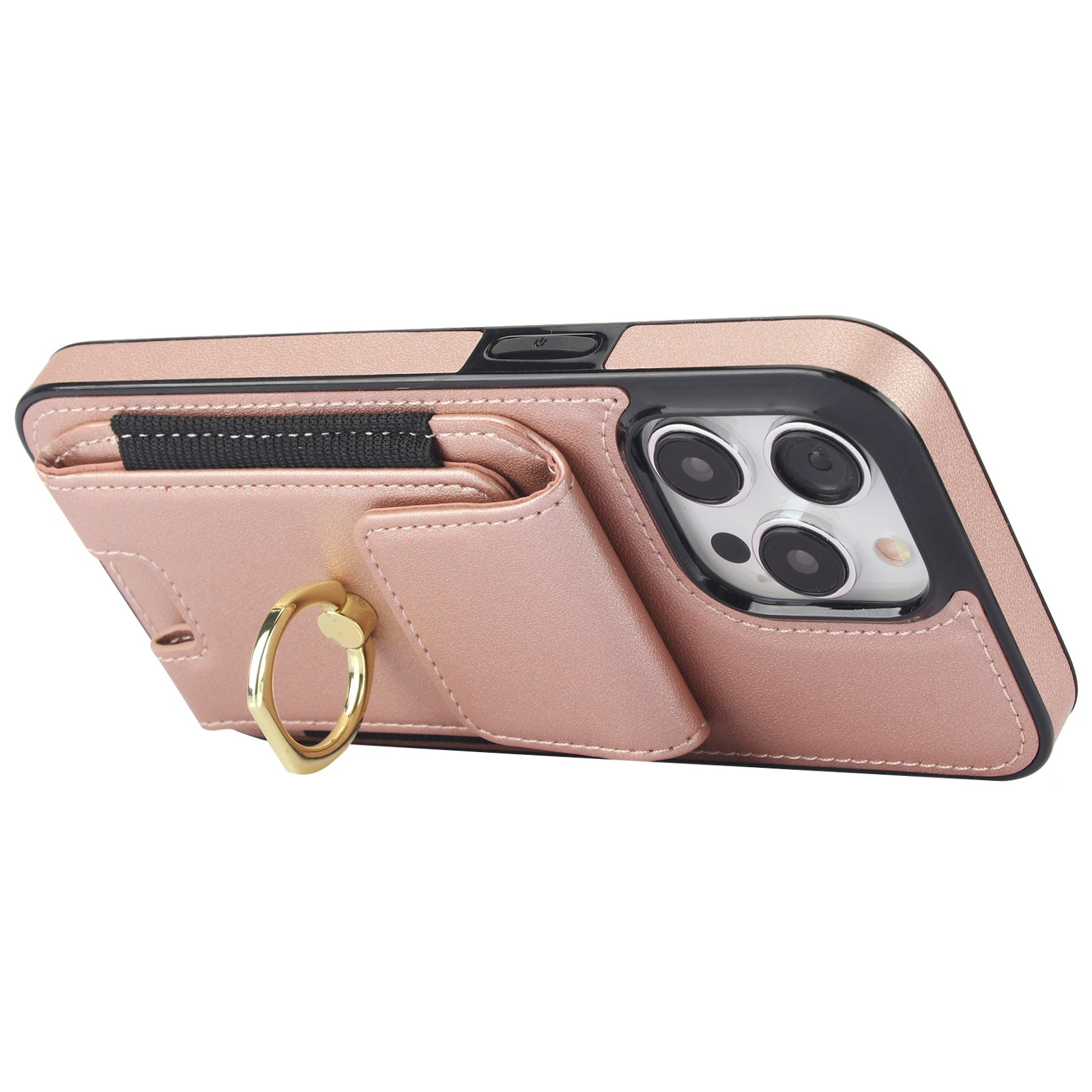 For iPhone 15 Pro Case PU Leather + TPU Anti-Drop Kickstand Phone Cover