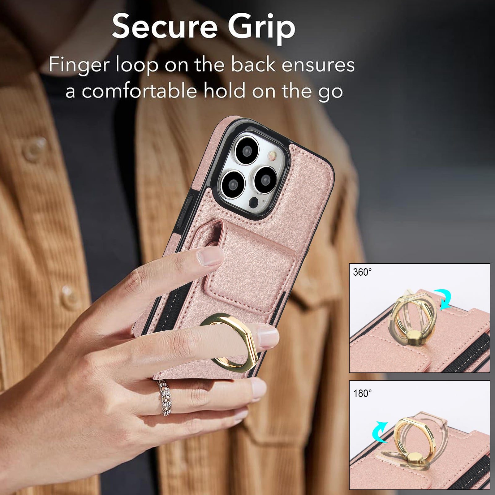 For iPhone 15 Pro Case PU Leather + TPU Anti-Drop Kickstand Phone Cover