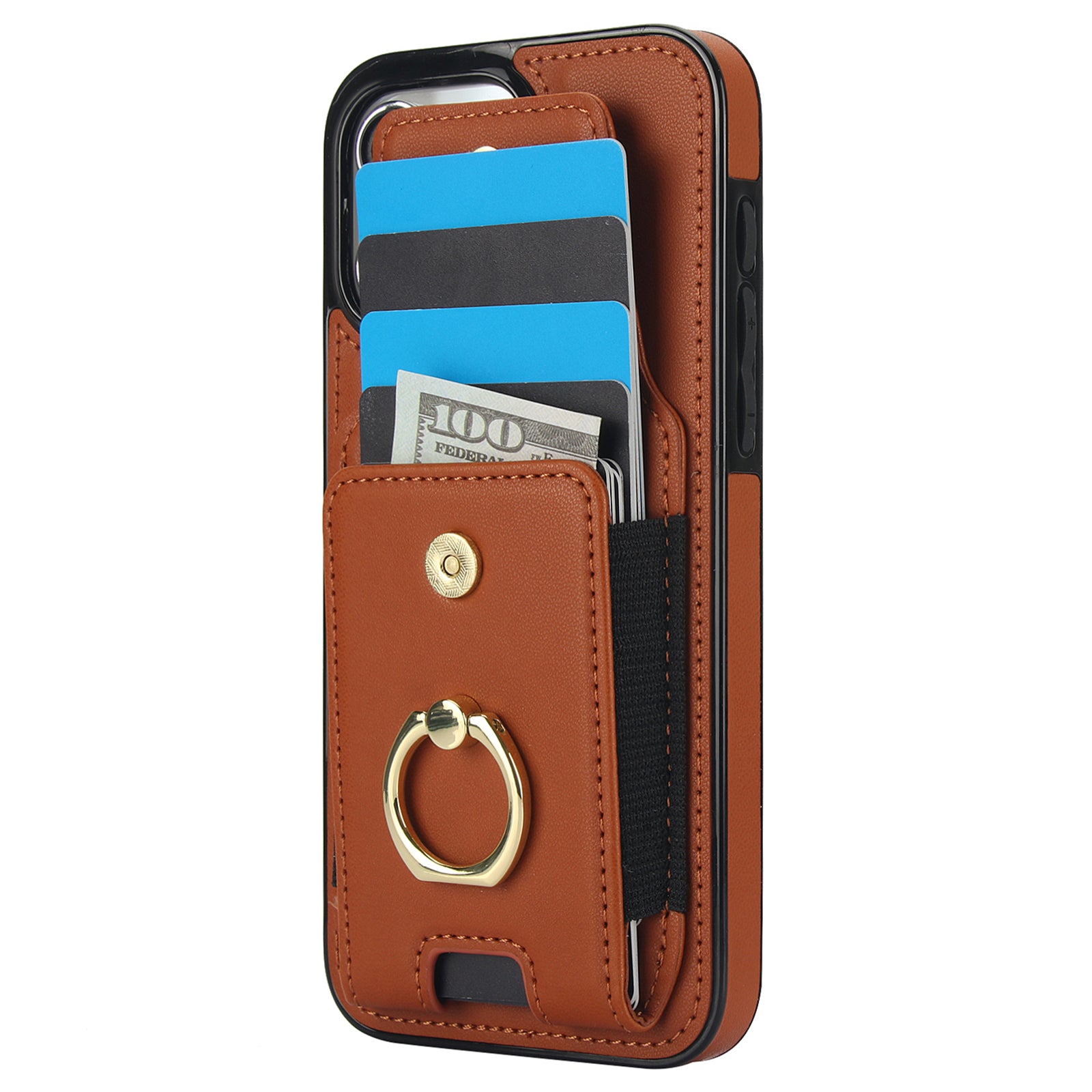 For iPhone 15 Pro Max Case PU Leather+TPU Kickstand Phone Cover with Card Slots