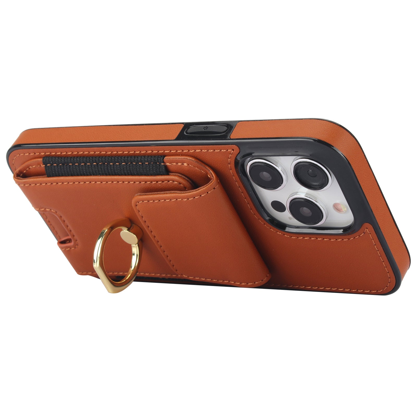 For iPhone 15 Pro Max Case PU Leather+TPU Kickstand Phone Cover with Card Slots