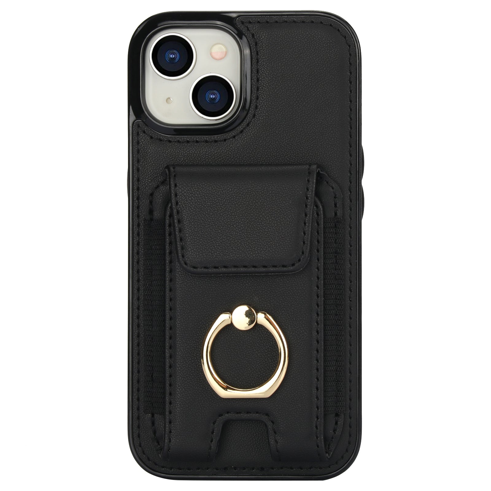 For iPhone 15 Plus Kickstand Case Drop-proof PU Leather+TPU Phone Protector