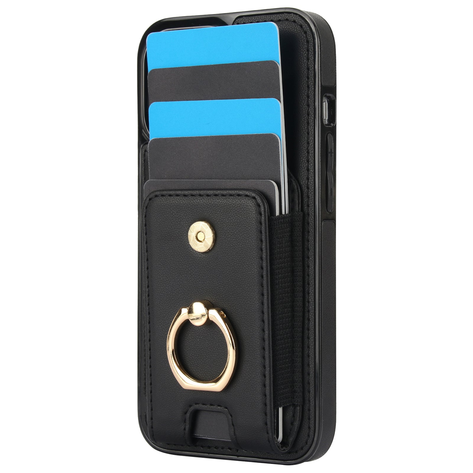 For iPhone 15 Plus Kickstand Case Drop-proof PU Leather+TPU Phone Protector
