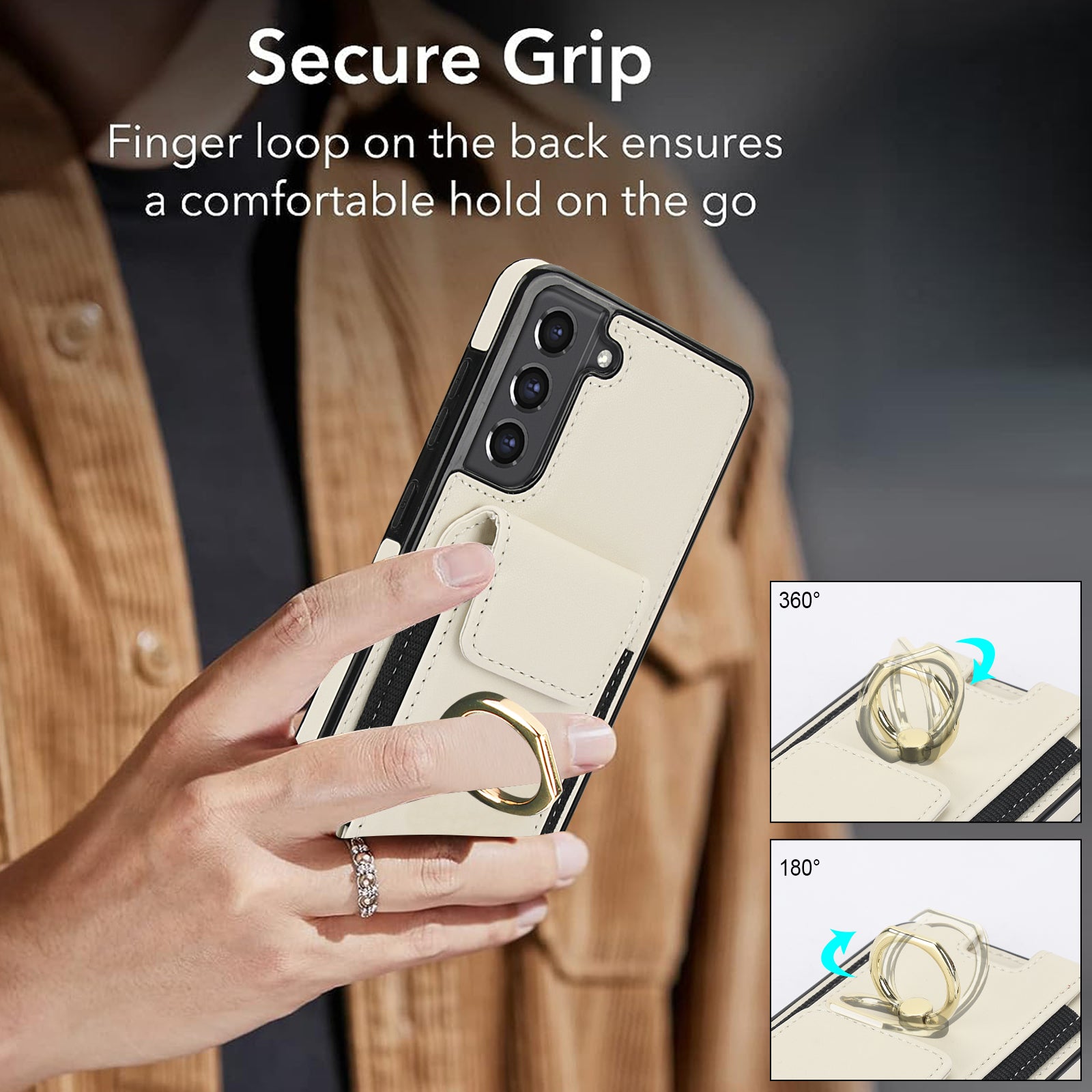 ForSamsung Galaxy S22 5G Anti-Drop Phone Case PU Leather + TPU Kickstand Phone Cover