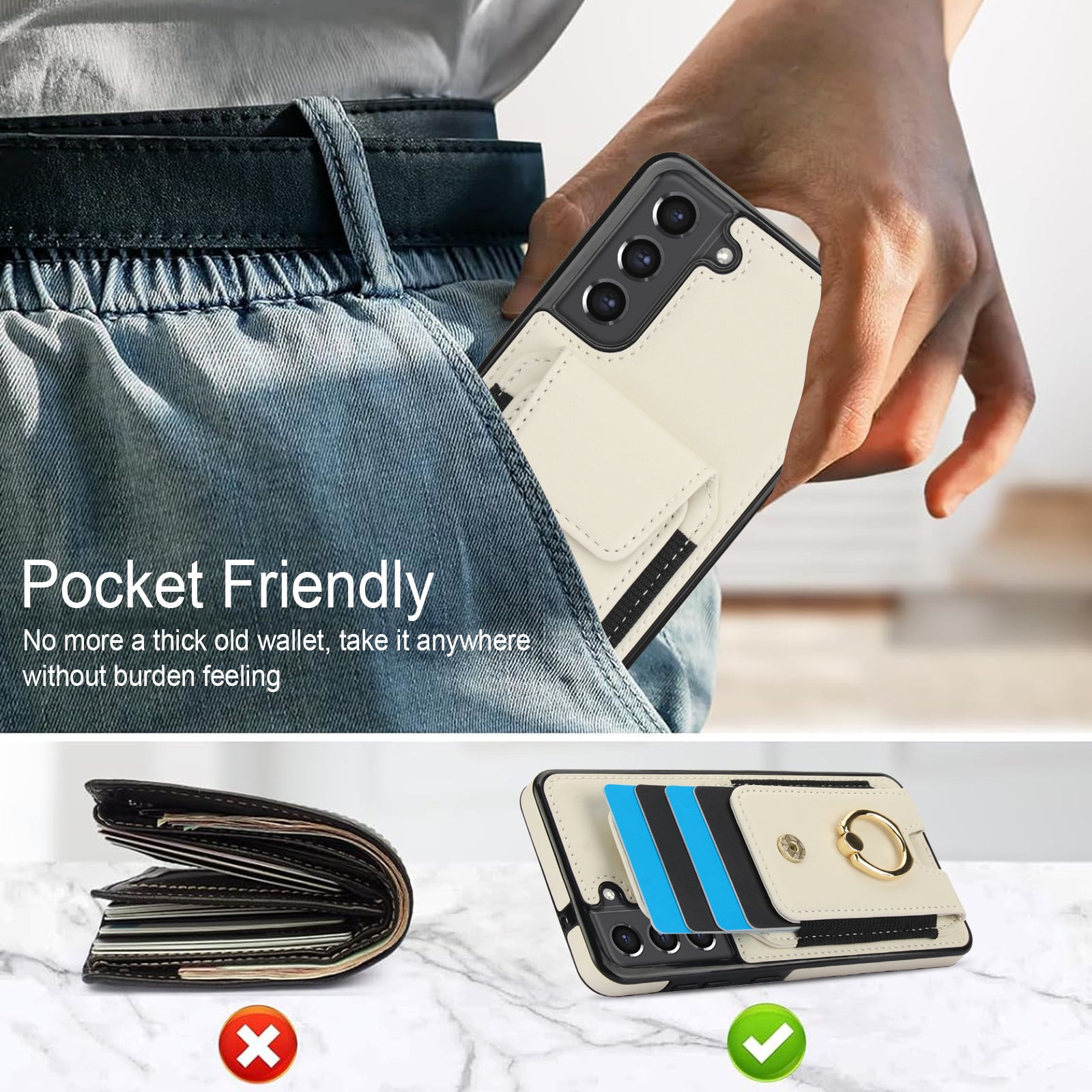 ForSamsung Galaxy S22 5G Anti-Drop Phone Case PU Leather + TPU Kickstand Phone Cover