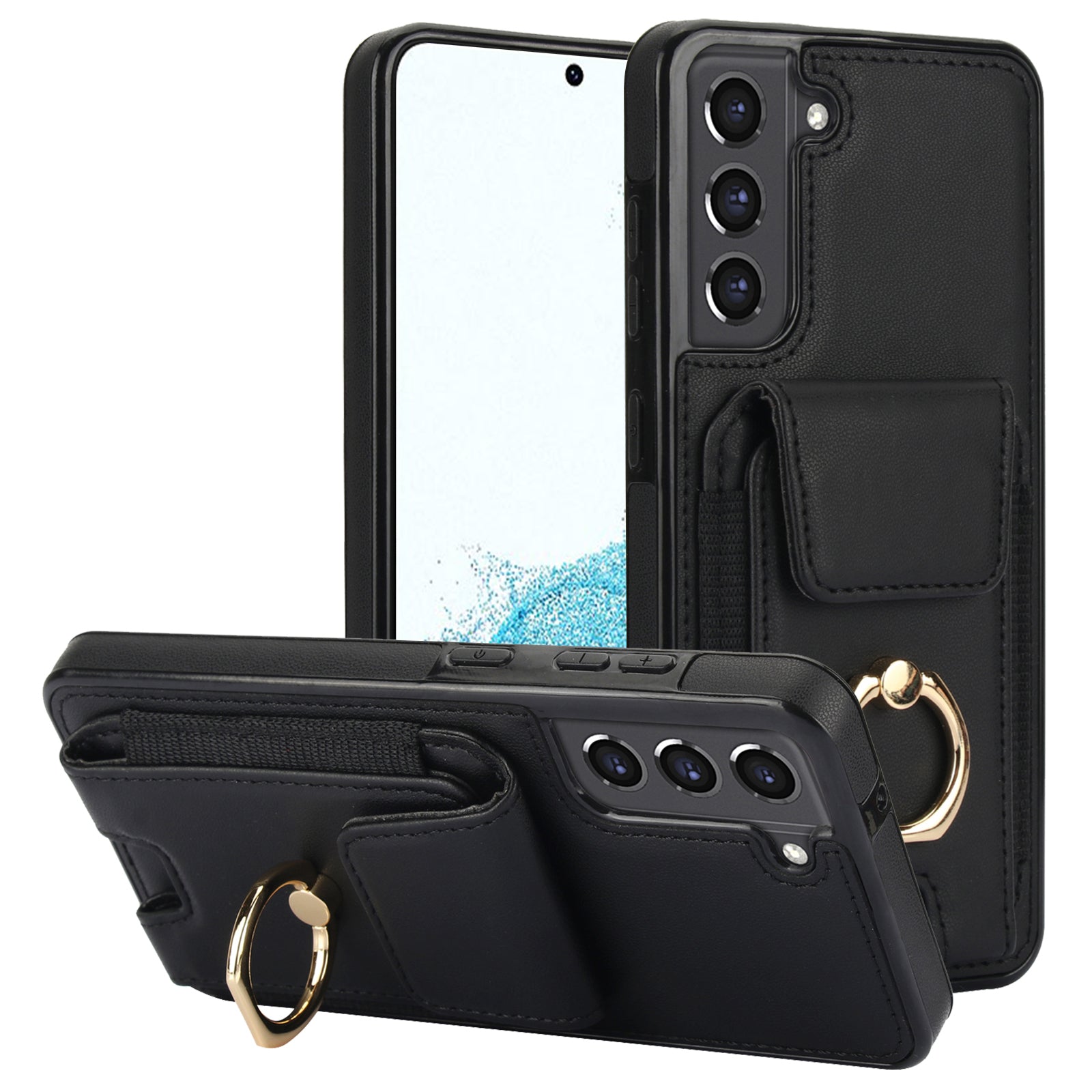 ForSamsung Galaxy S22 5G Anti-Drop Phone Case PU Leather + TPU Kickstand Phone Cover