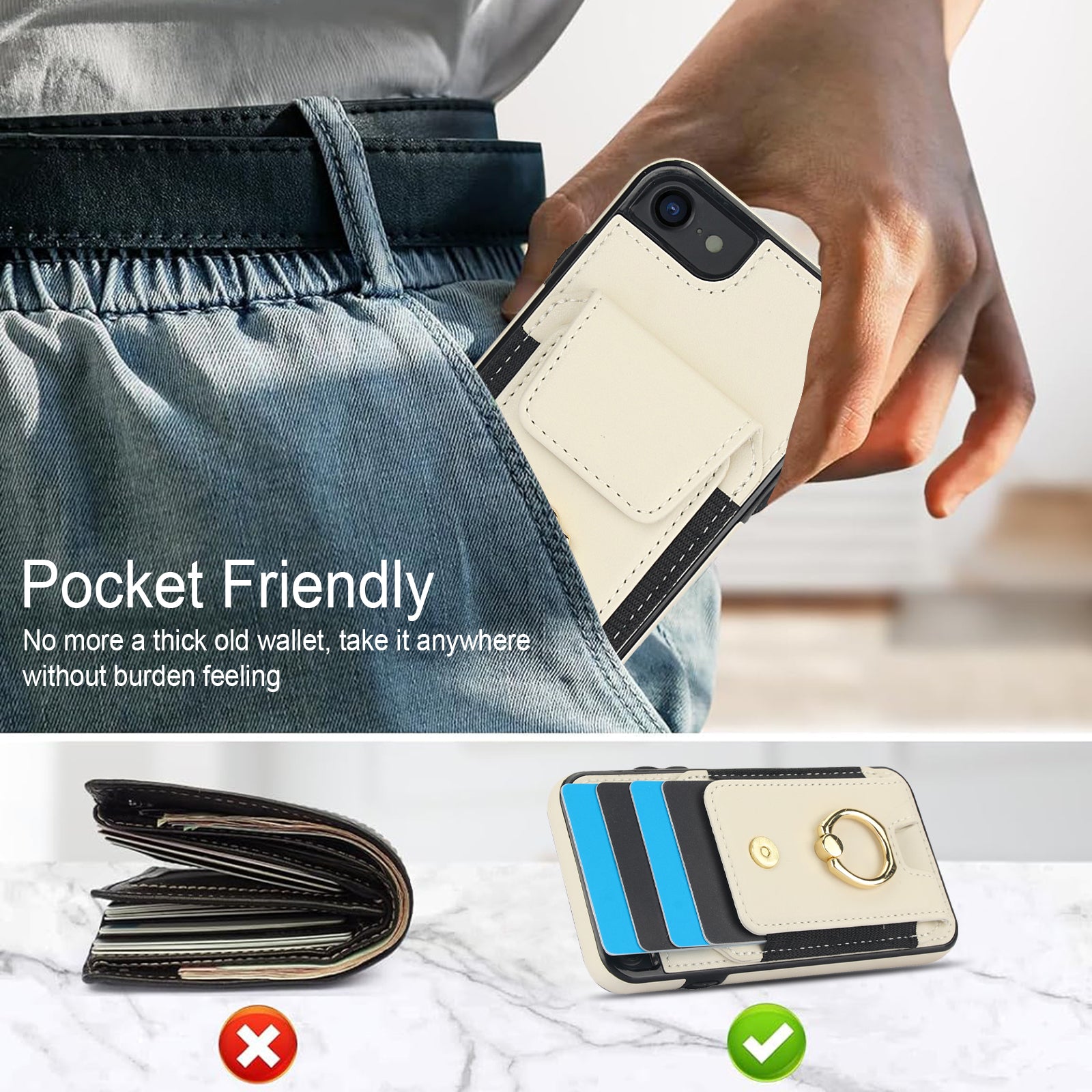 For iPhone 7 / 8 / SE (2020) / SE (2022) Kickstand Case Card Slots PU Leather+TPU Phone Cover