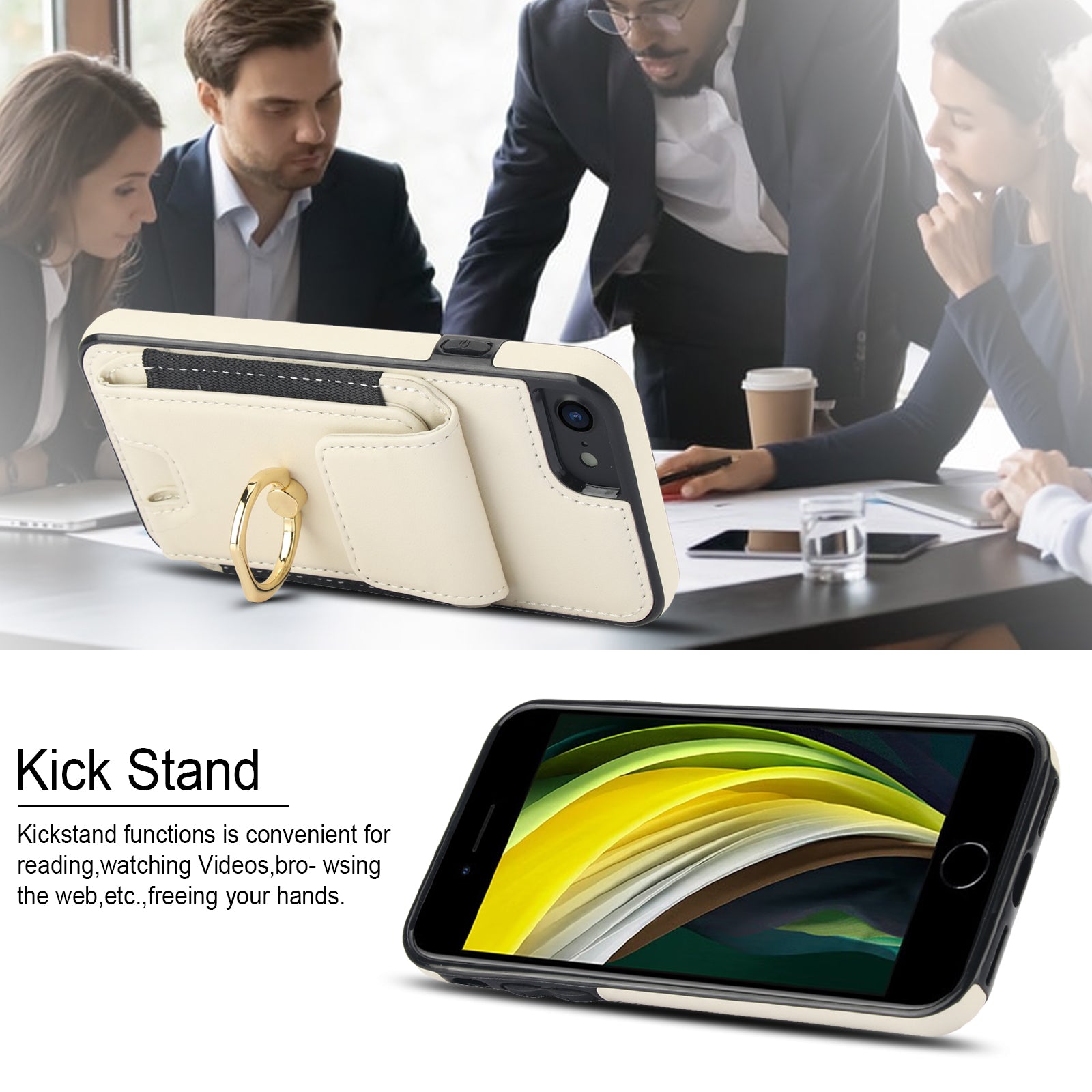 For iPhone 7 / 8 / SE (2020) / SE (2022) Kickstand Case Card Slots PU Leather+TPU Phone Cover