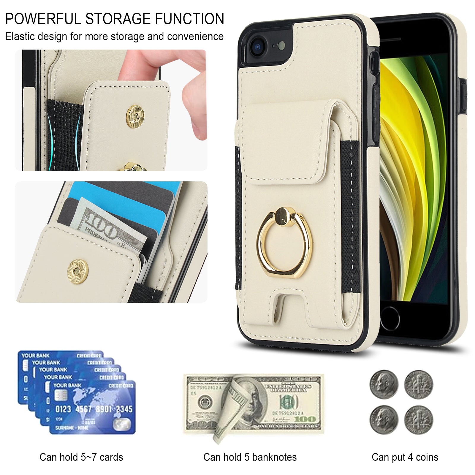 For iPhone 7 / 8 / SE (2020) / SE (2022) Kickstand Case Card Slots PU Leather+TPU Phone Cover