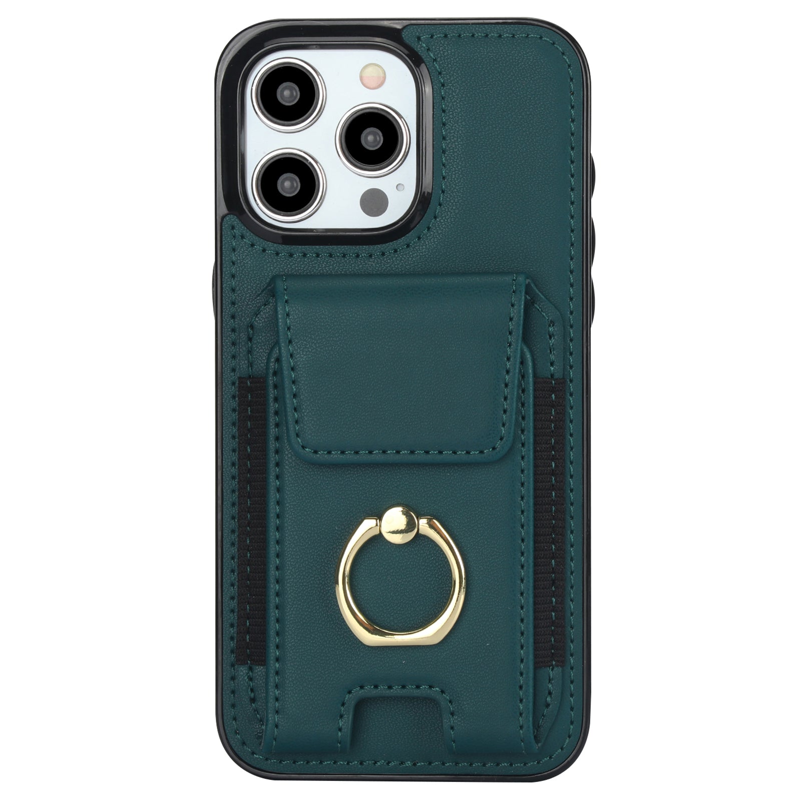 For iPhone 14 Pro Cover TPU Phone Protective Case Leather Card Holder with Ring Kickstand