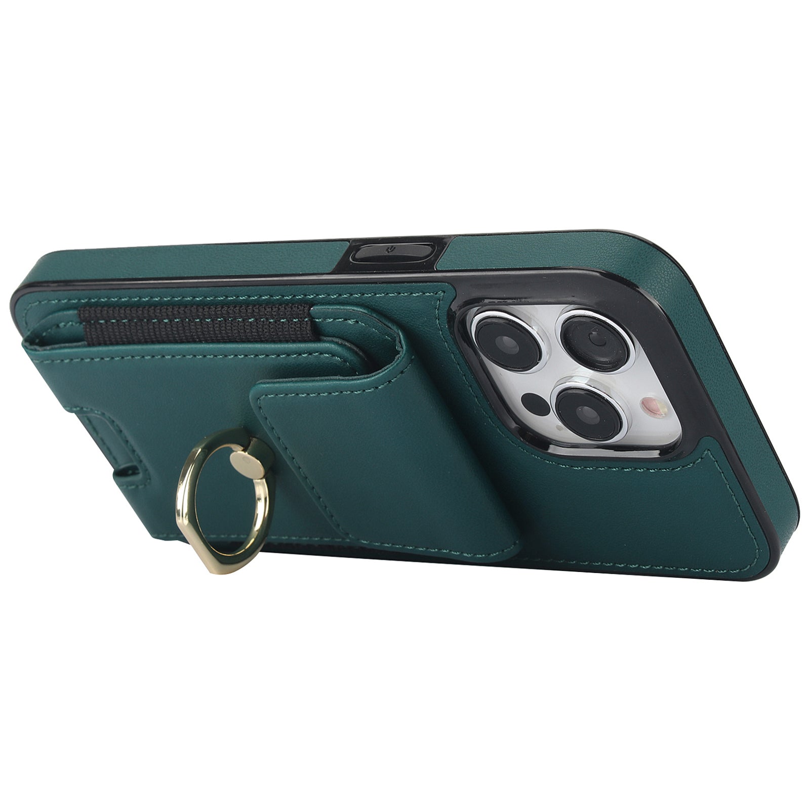 For iPhone 14 Pro Cover TPU Phone Protective Case Leather Card Holder with Ring Kickstand