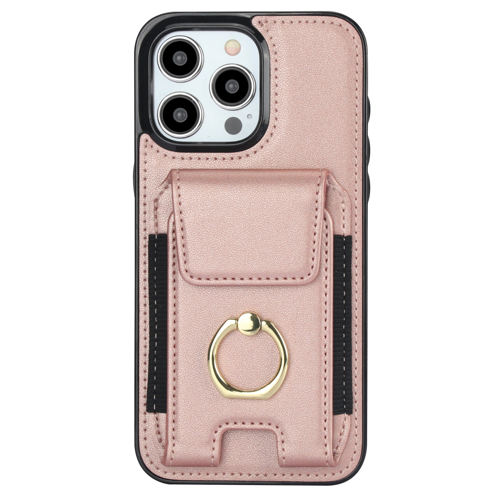 For iPhone 14 Pro Max Case Card Holder Kickstand Leather Coated TPU Phone Cover