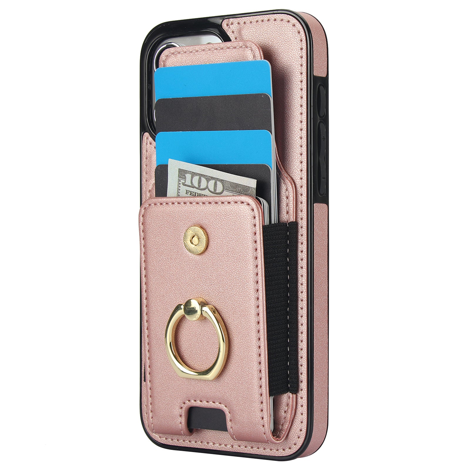 For iPhone 14 Pro Max Case Card Holder Kickstand Leather Coated TPU Phone Cover