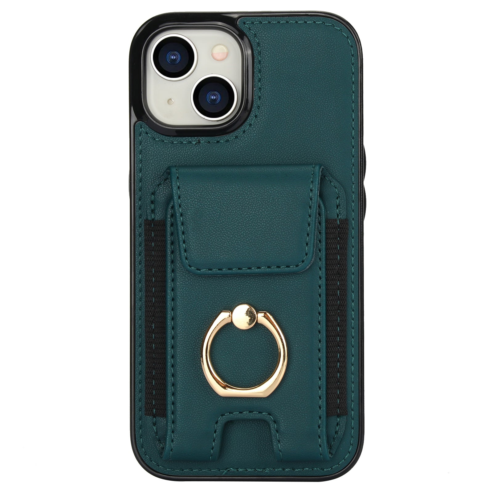 For iPhone 15 Kickstand Case Leather + TPU Phone Cover with Card Holder