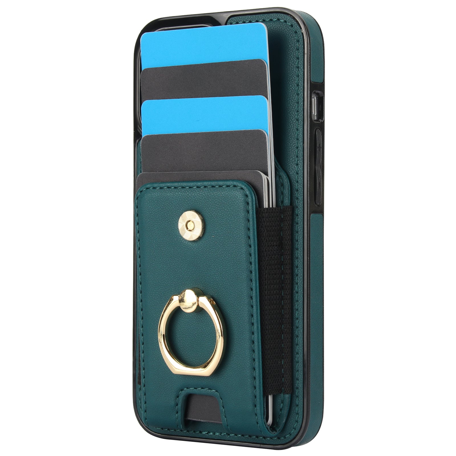 For iPhone 15 Kickstand Case Leather + TPU Phone Cover with Card Holder