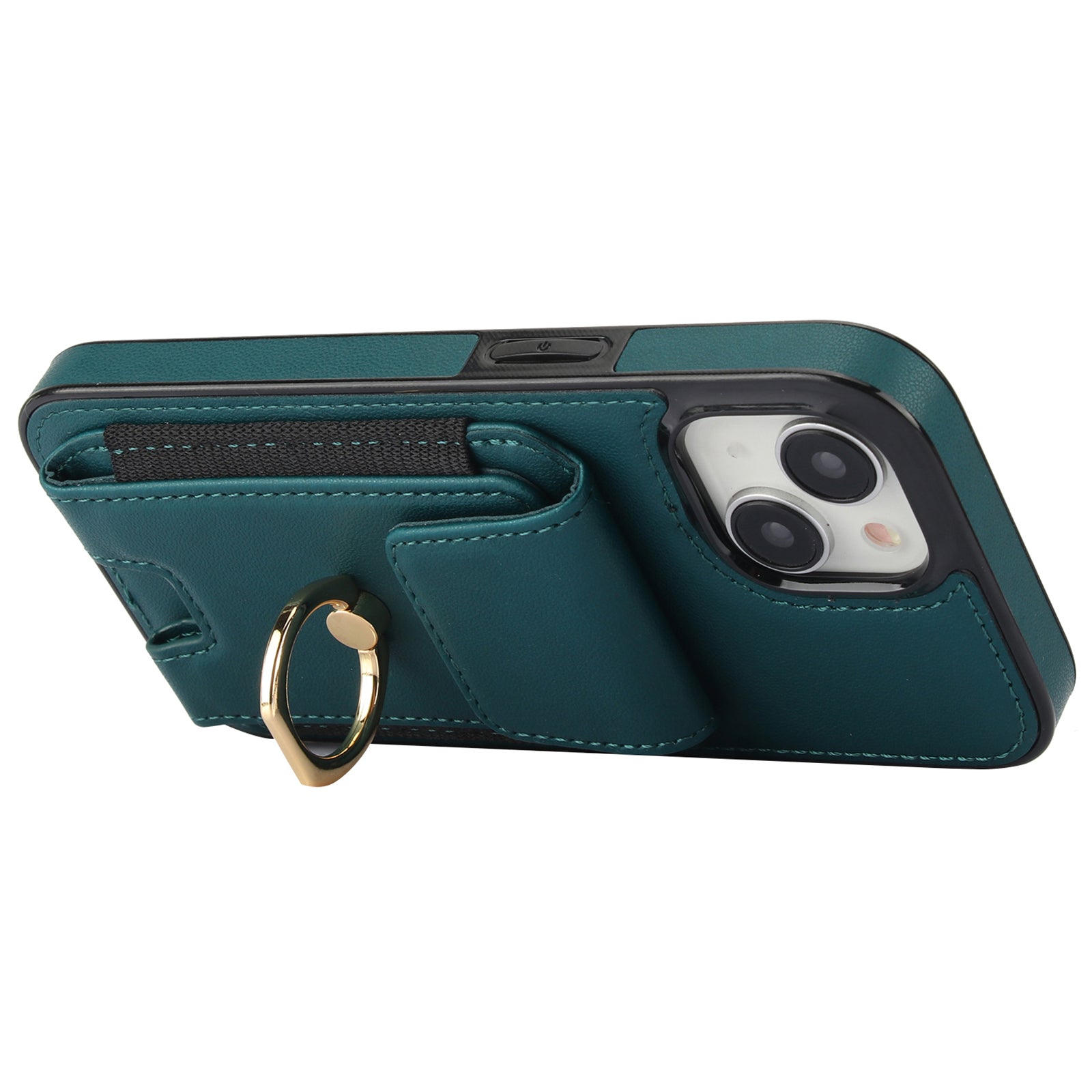 For iPhone 15 Kickstand Case Leather + TPU Phone Cover with Card Holder