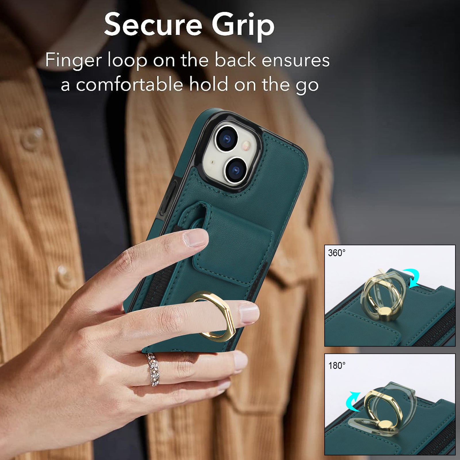 For iPhone 15 Kickstand Case Leather + TPU Phone Cover with Card Holder