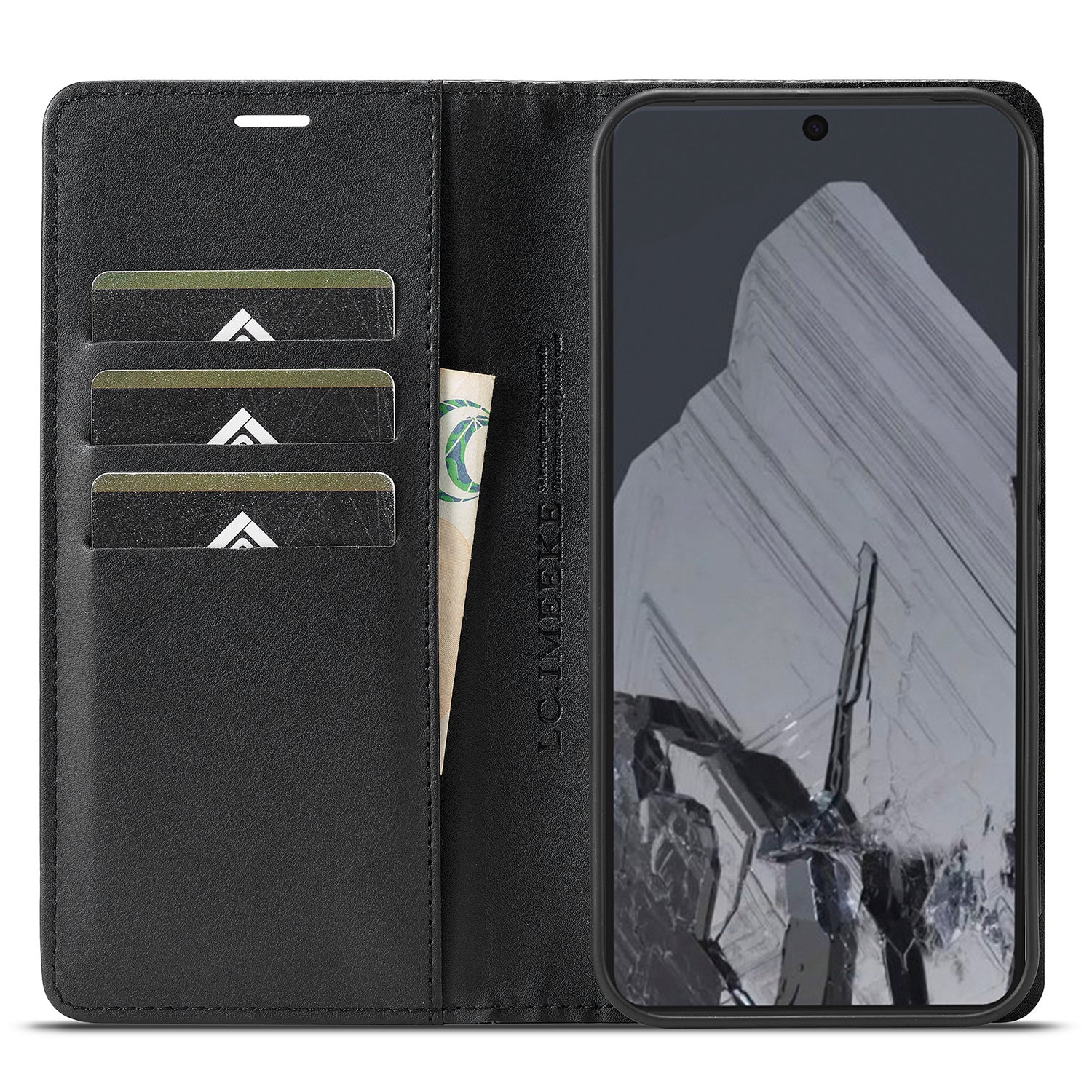 LC.IMEEKE For Google Pixel 9 Magnetic Case Carbon Fiber Texture Phone Wallet Cover