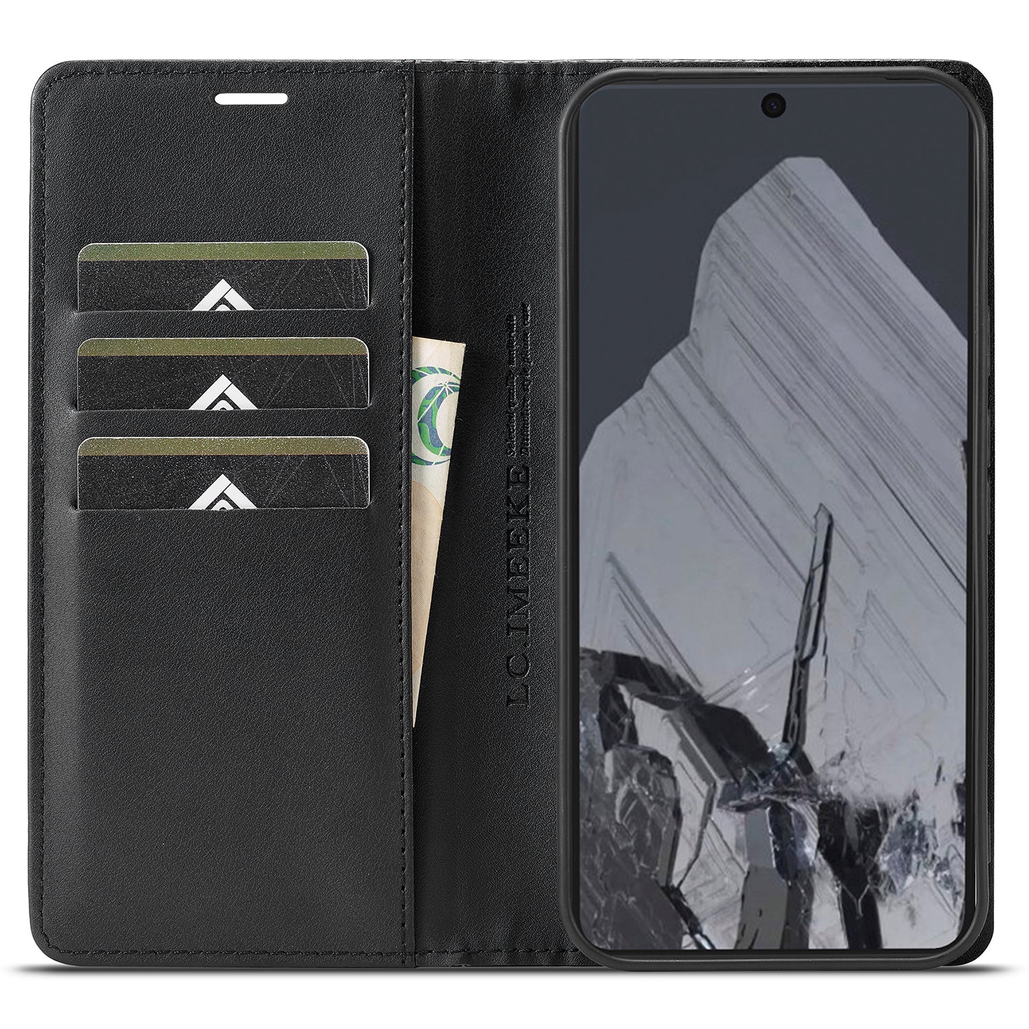LC.IMEEKE For Google Pixel 9 Pro Wallet Case Carbon Fiber Texture Leather Flip Phone Cover
