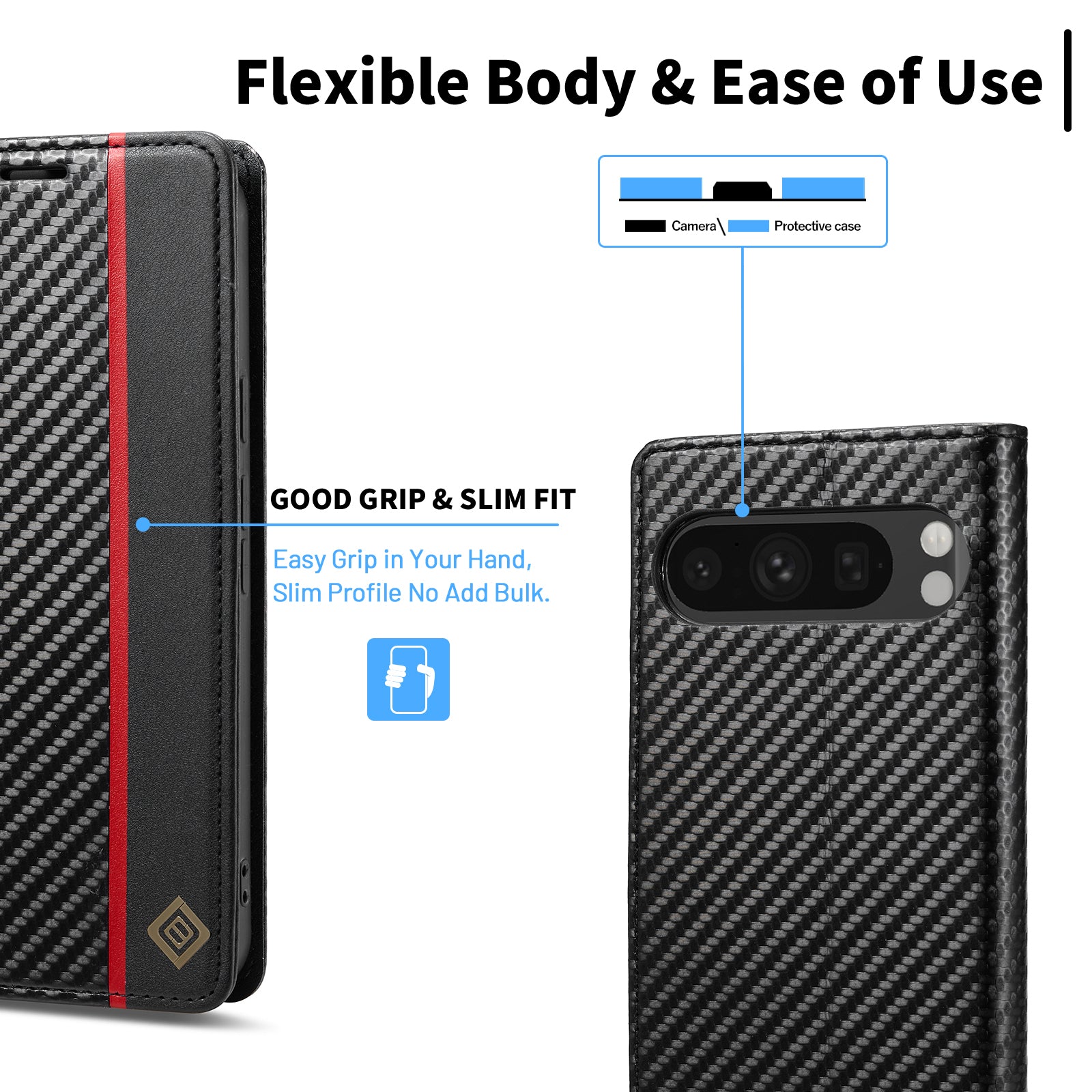 LC.IMEEKE For Google Pixel 9 Pro Wallet Case Carbon Fiber Texture Leather Flip Phone Cover