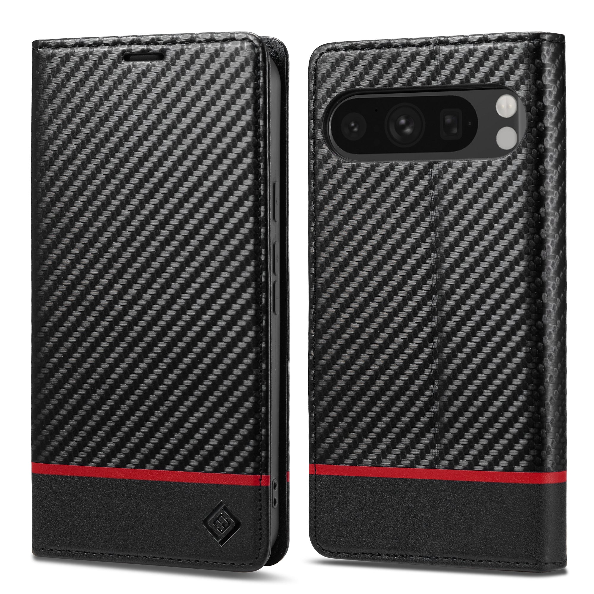 LC.IMEEKE For Google Pixel 9 Pro Wallet Case Carbon Fiber Texture Leather Flip Phone Cover