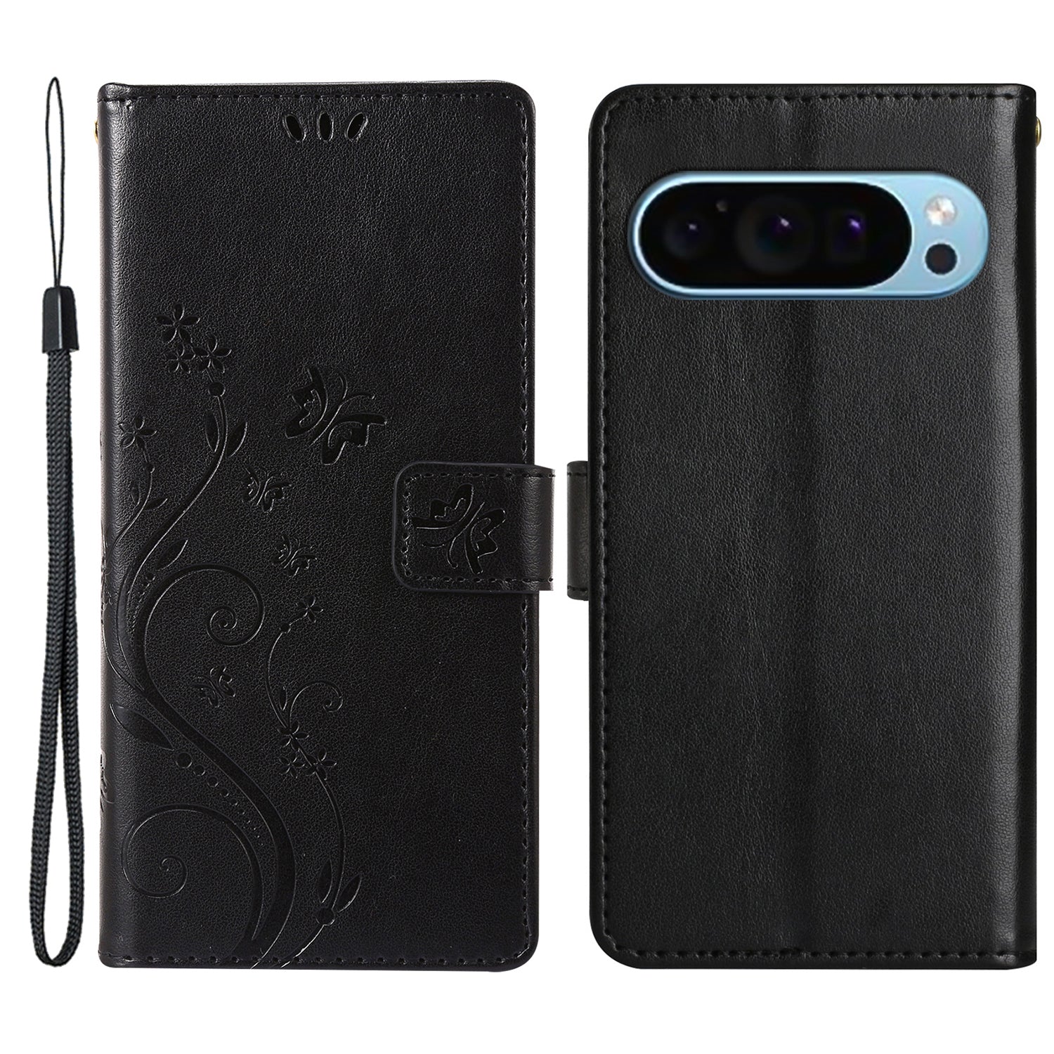 For Google Pixel 9 Pro Cell Phone Case Butterfly Imprinted Anti-scratch Leather Wallet Cover