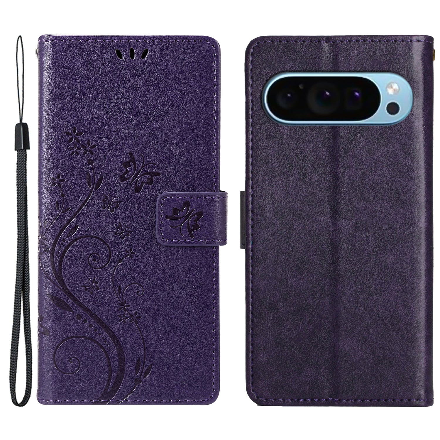 For Google Pixel 9 Pro Cell Phone Case Butterfly Imprinted Anti-scratch Leather Wallet Cover