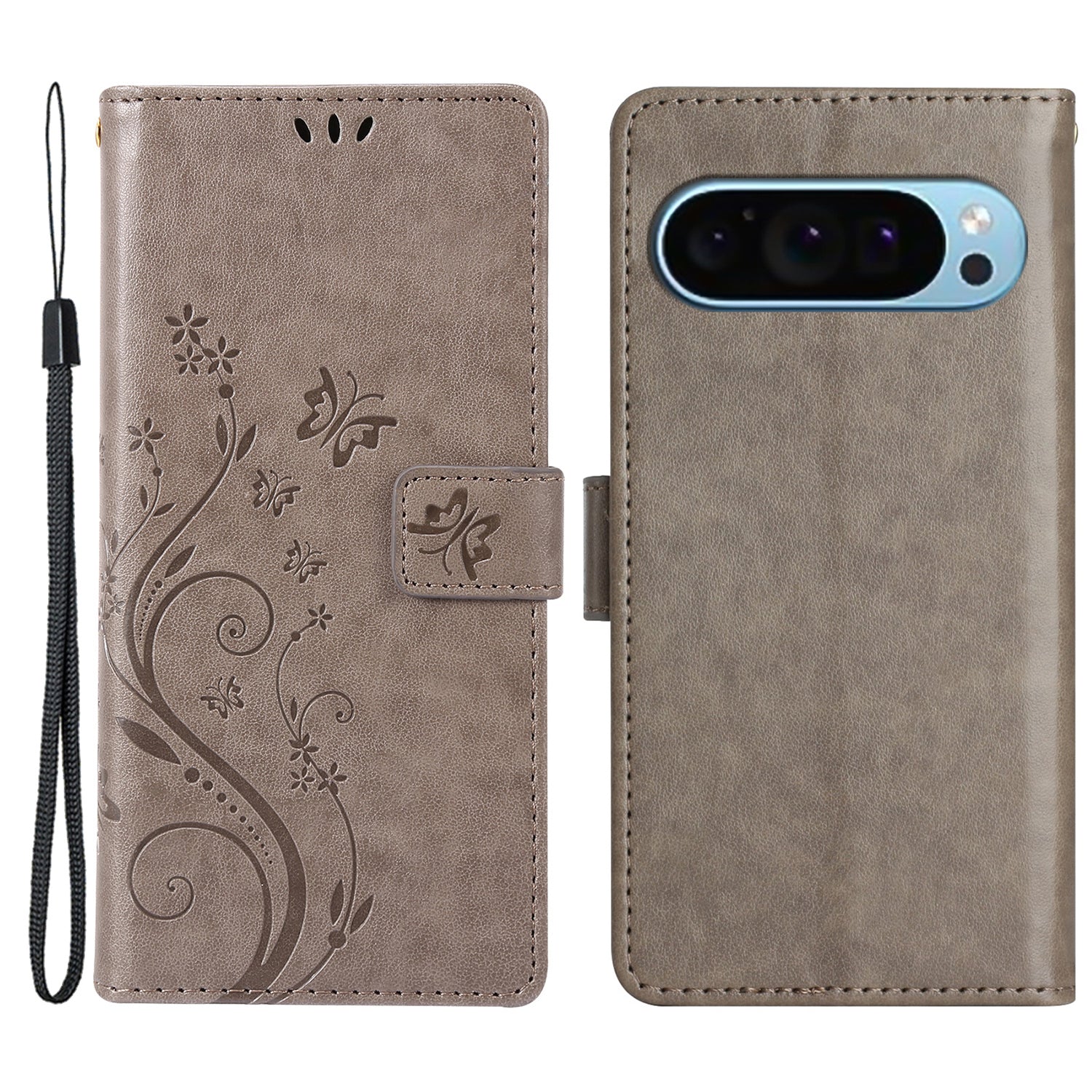 For Google Pixel 9 Pro Cell Phone Case Butterfly Imprinted Anti-scratch Leather Wallet Cover
