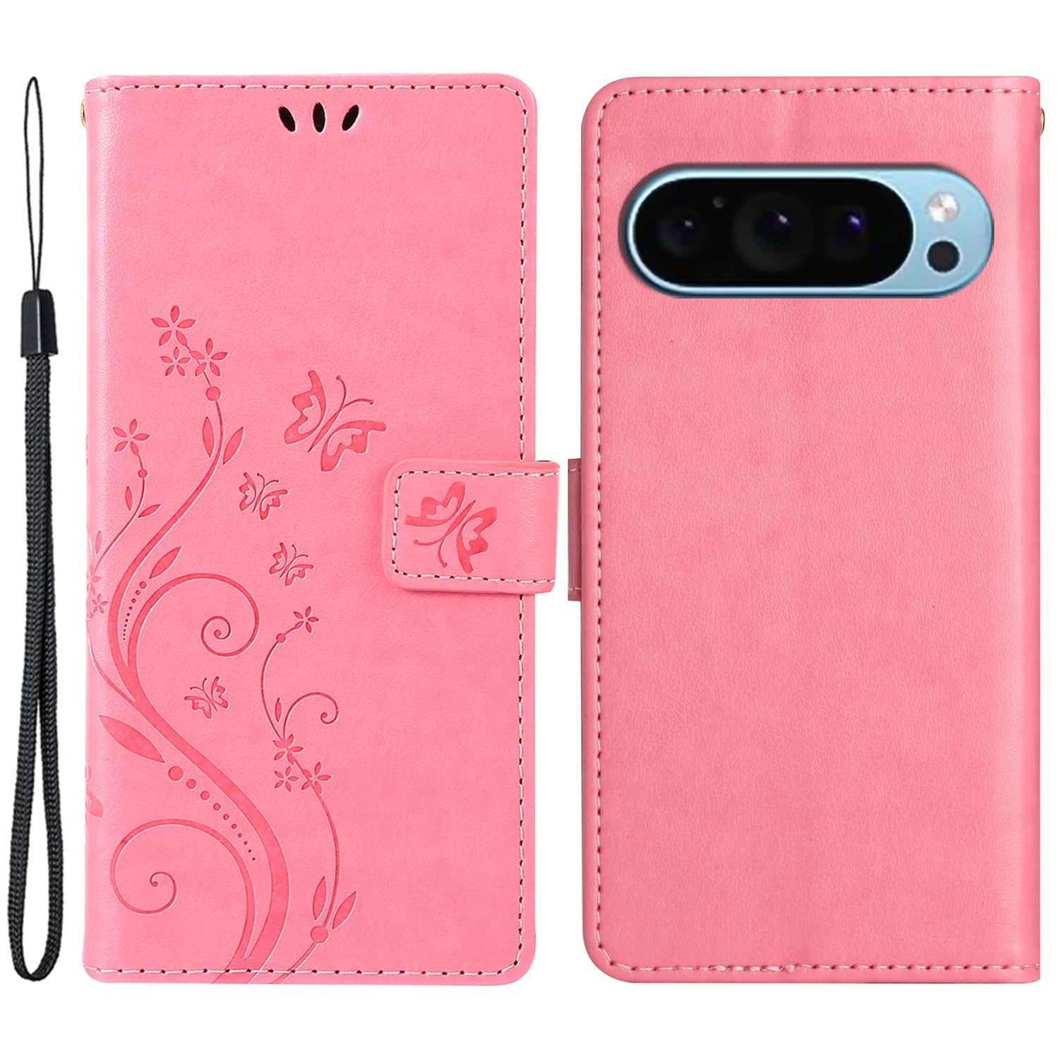 For Google Pixel 9 Pro Cell Phone Case Butterfly Imprinted Anti-scratch Leather Wallet Cover