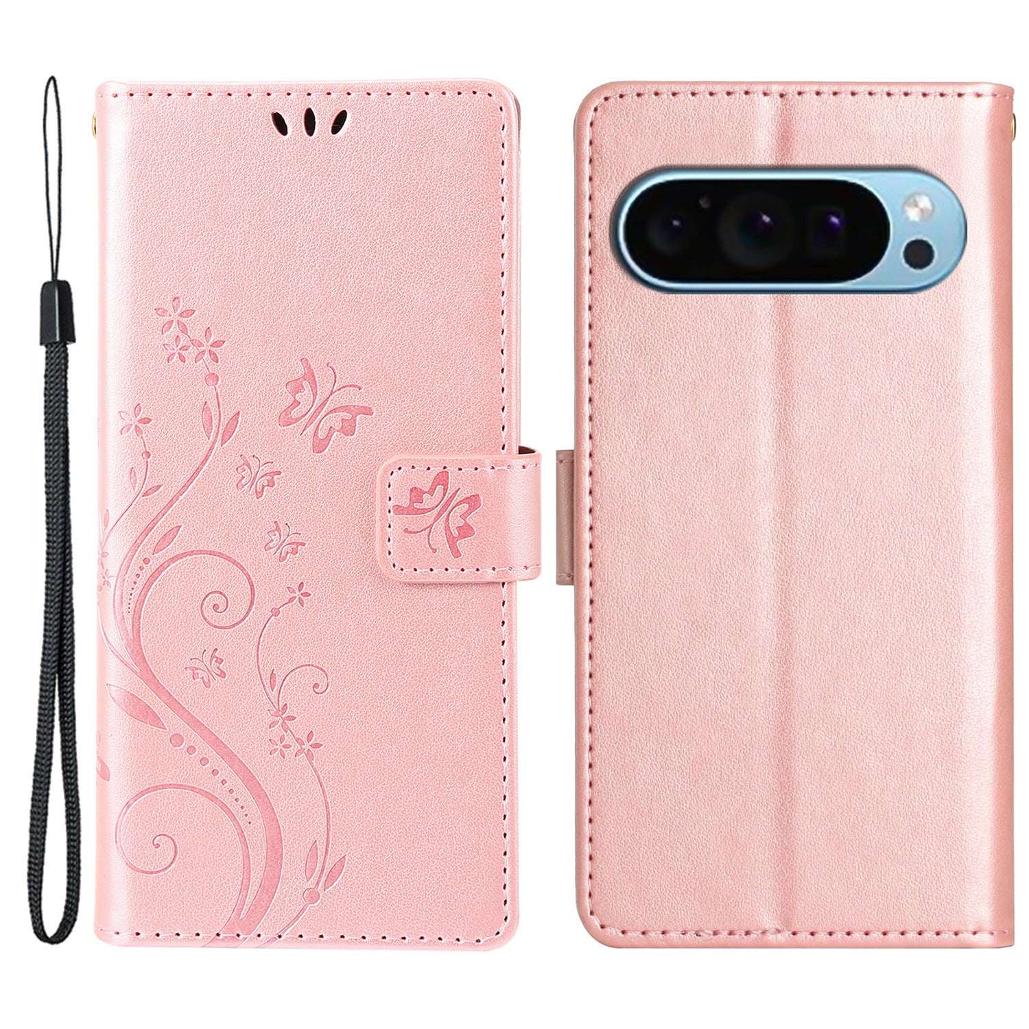 For Google Pixel 9 Pro Cell Phone Case Butterfly Imprinted Anti-scratch Leather Wallet Cover