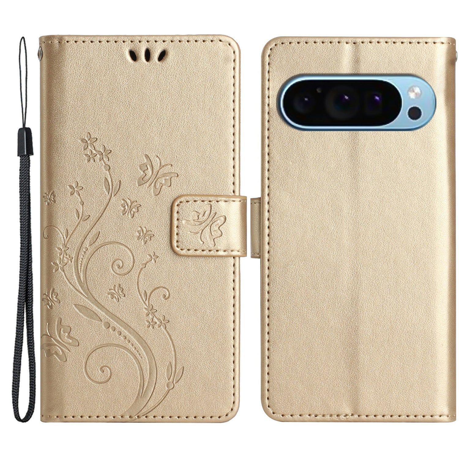 For Google Pixel 9 Pro Cell Phone Case Butterfly Imprinted Anti-scratch Leather Wallet Cover