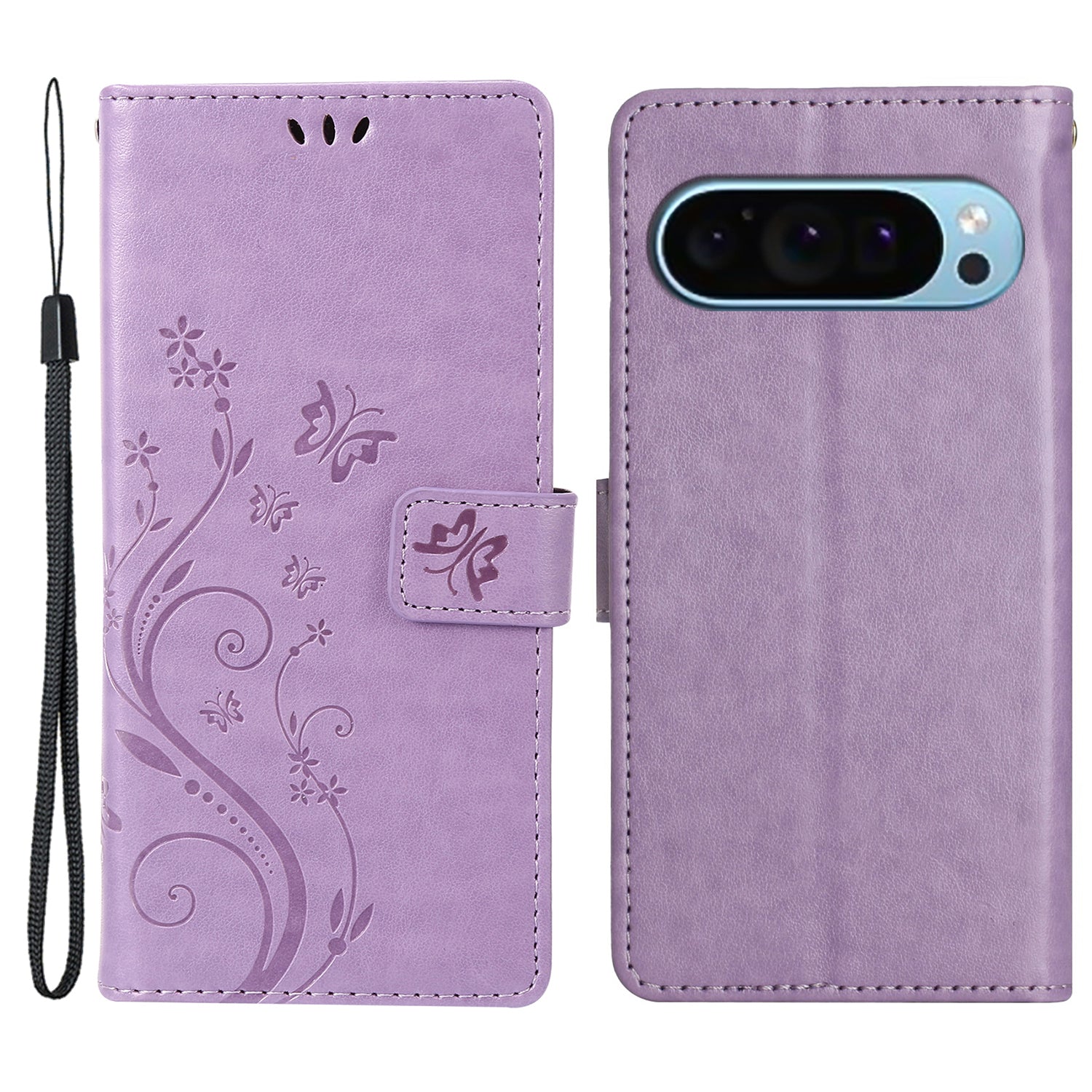 For Google Pixel 9 Pro Cell Phone Case Butterfly Imprinted Anti-scratch Leather Wallet Cover