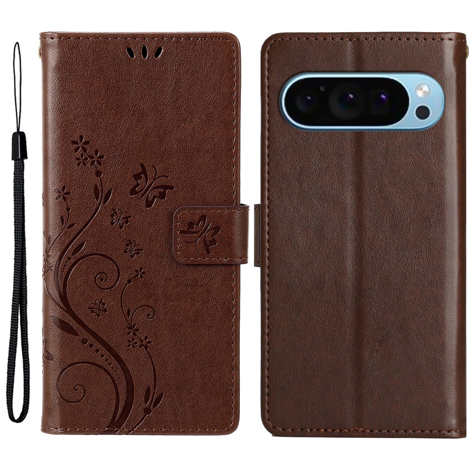 For Google Pixel 9 Pro Cell Phone Case Butterfly Imprinted Anti-scratch Leather Wallet Cover