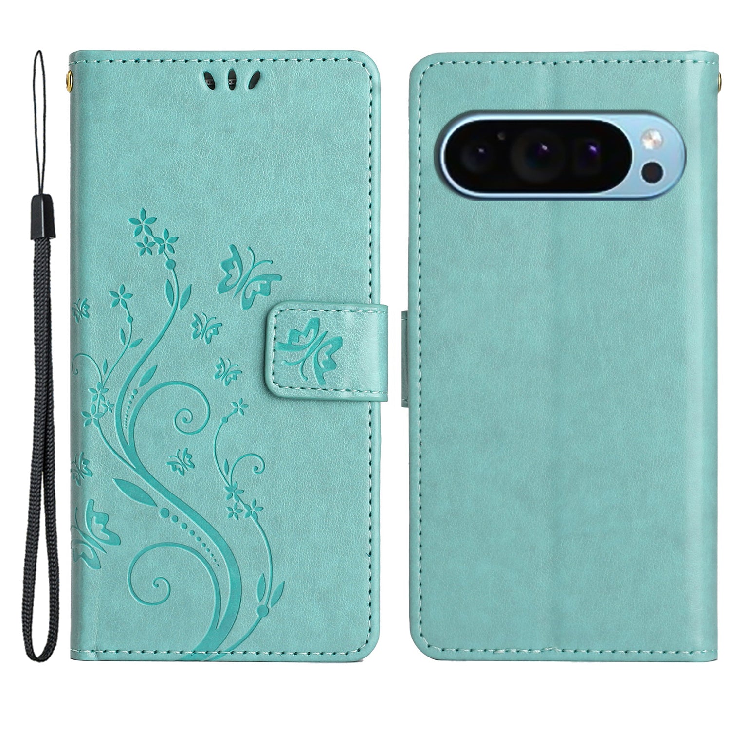 For Google Pixel 9 Pro Cell Phone Case Butterfly Imprinted Anti-scratch Leather Wallet Cover