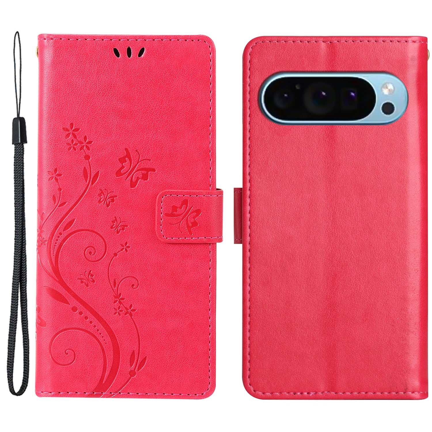 For Google Pixel 9 Pro Cell Phone Case Butterfly Imprinted Anti-scratch Leather Wallet Cover