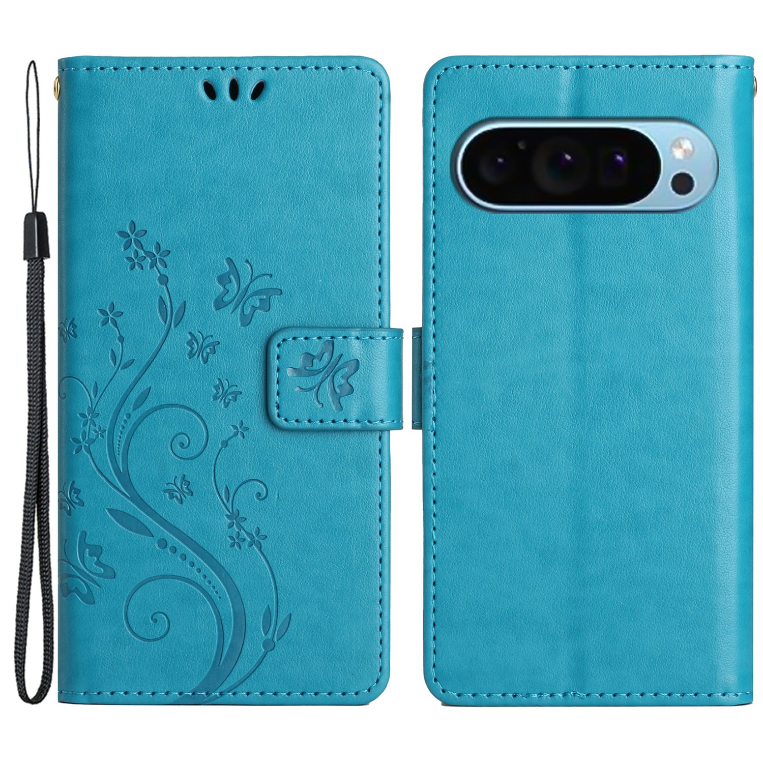 For Google Pixel 9 Pro Cell Phone Case Butterfly Imprinted Anti-scratch Leather Wallet Cover