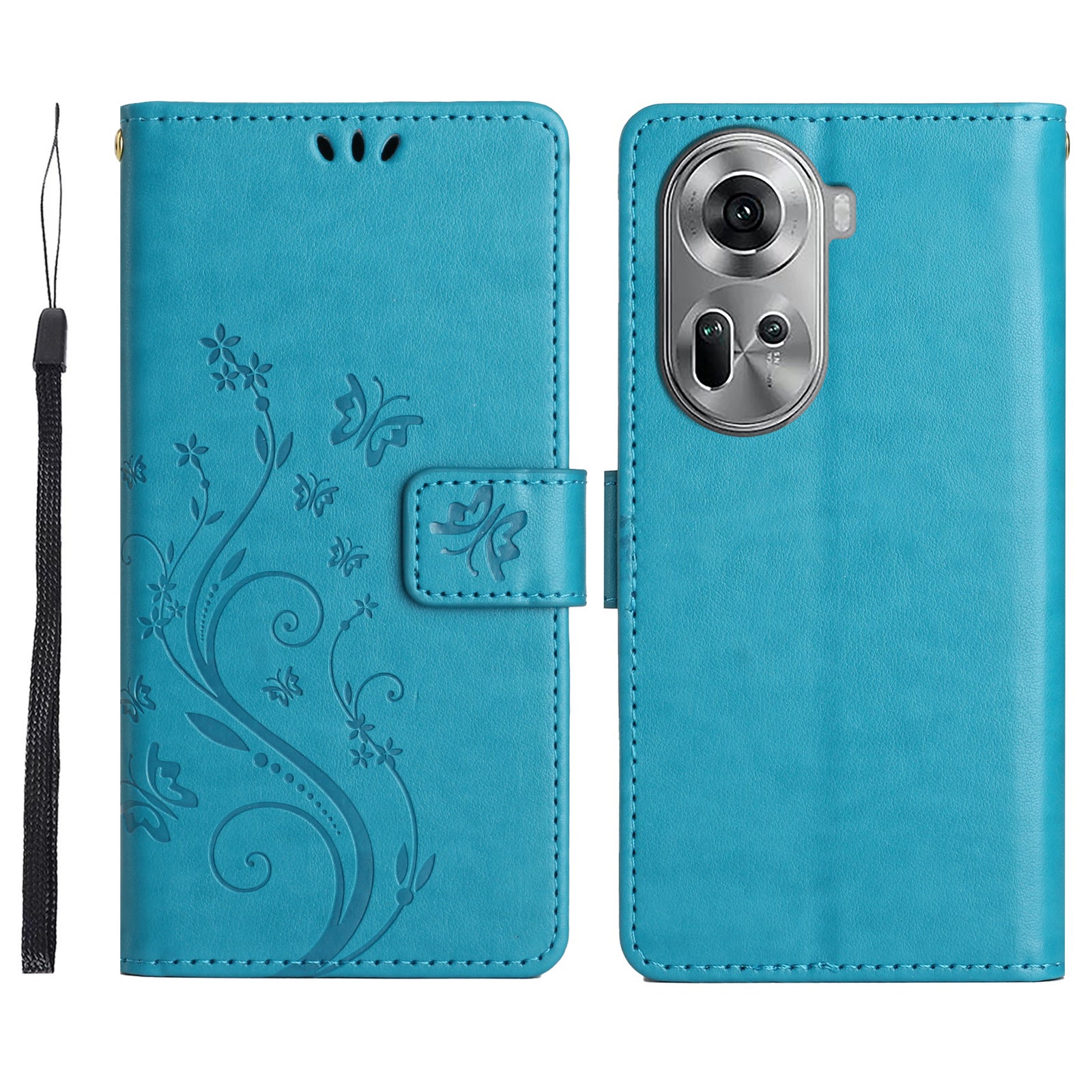 For Oppo Reno11 5G (Global) Wallet Case Butterfly Pattern PU Leather Phone Cover