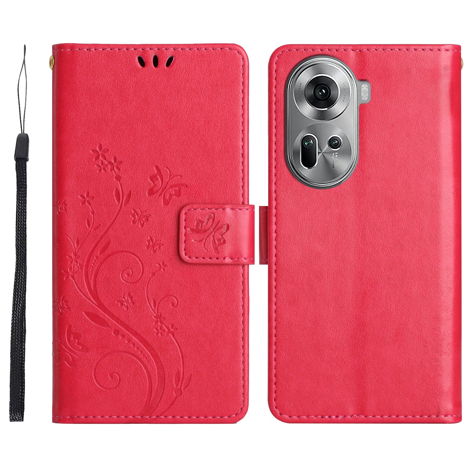 For Oppo Reno11 5G (Global) Wallet Case Butterfly Pattern PU Leather Phone Cover