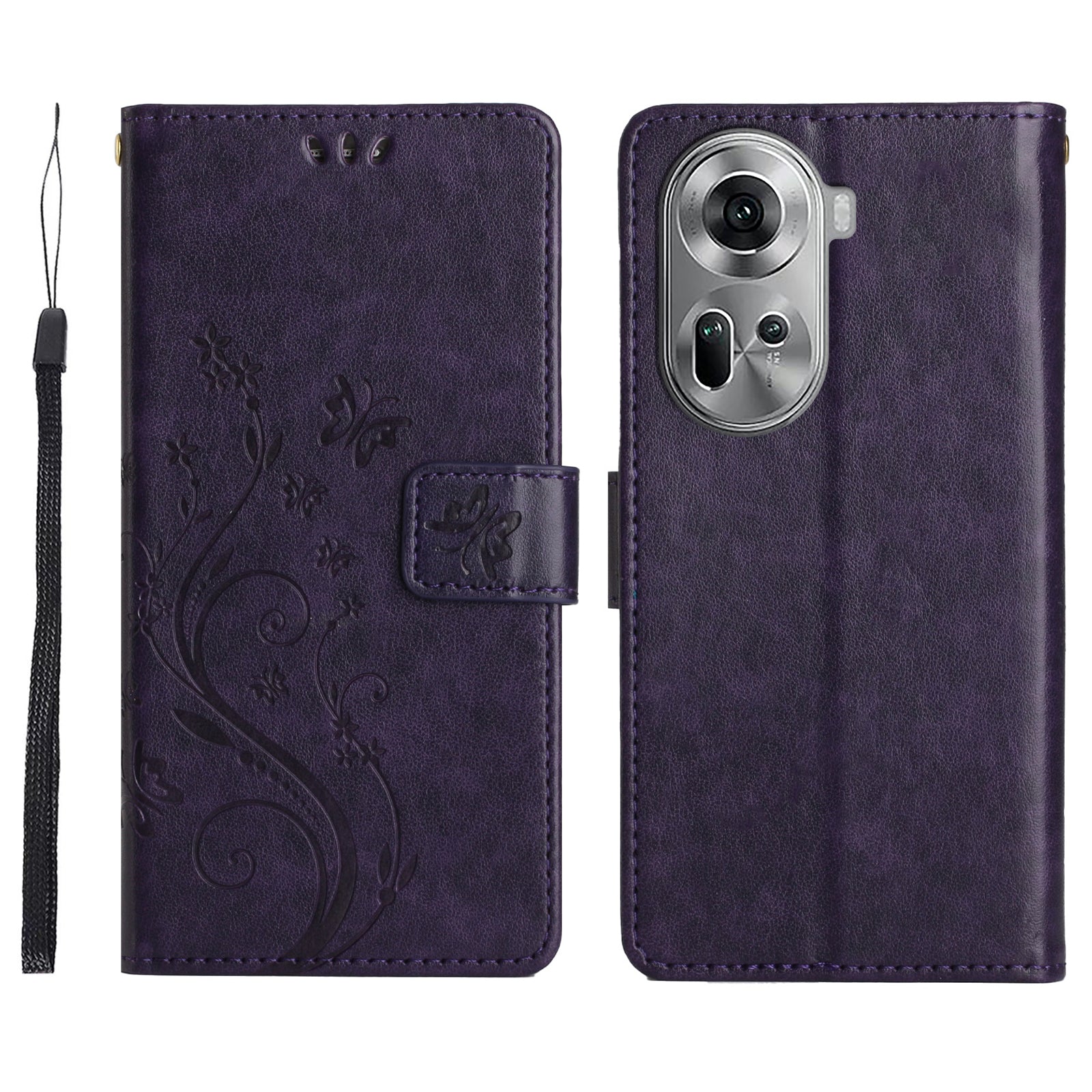 For Oppo Reno11 5G (Global) Wallet Case Butterfly Pattern PU Leather Phone Cover