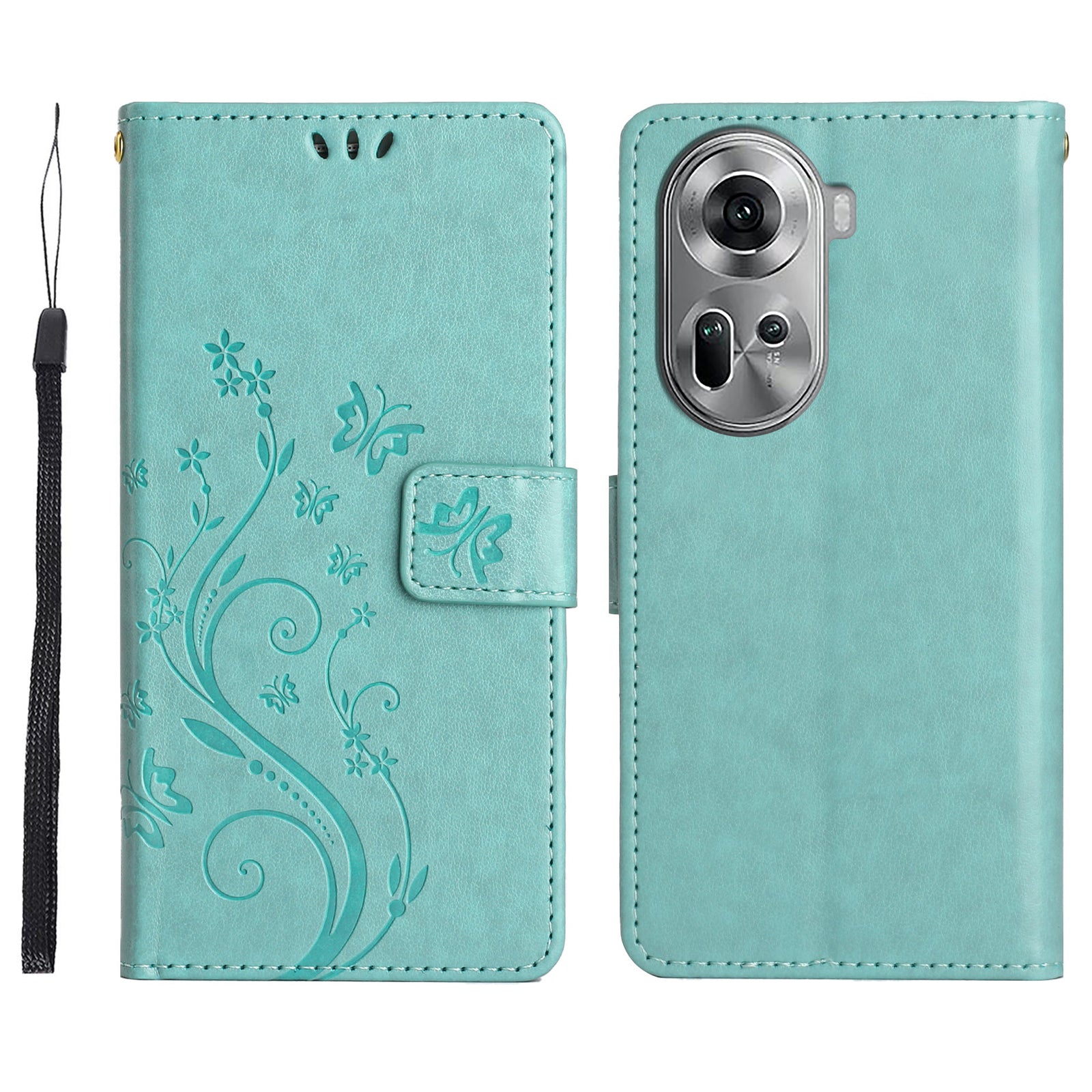 For Oppo Reno11 5G (Global) Wallet Case Butterfly Pattern PU Leather Phone Cover